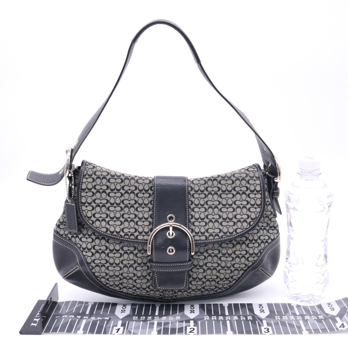 Coach Gray Navy Signature Line Handbag Shoulder Bag (Pre-Owned)