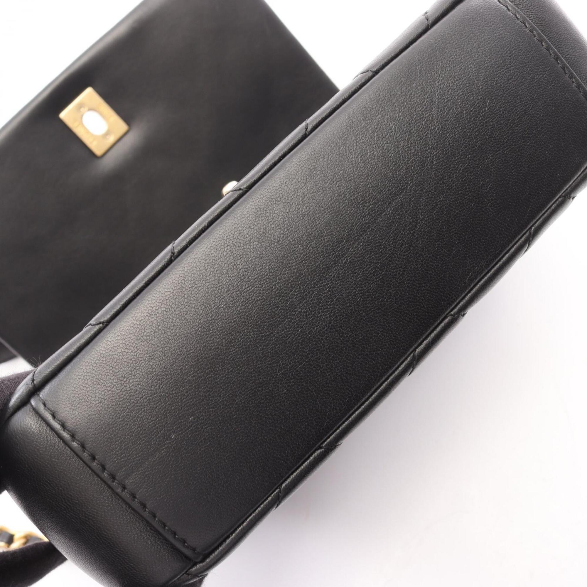 Chanel Enamel Black Leather Handbag Shoulder Bag (Pre-Owned)