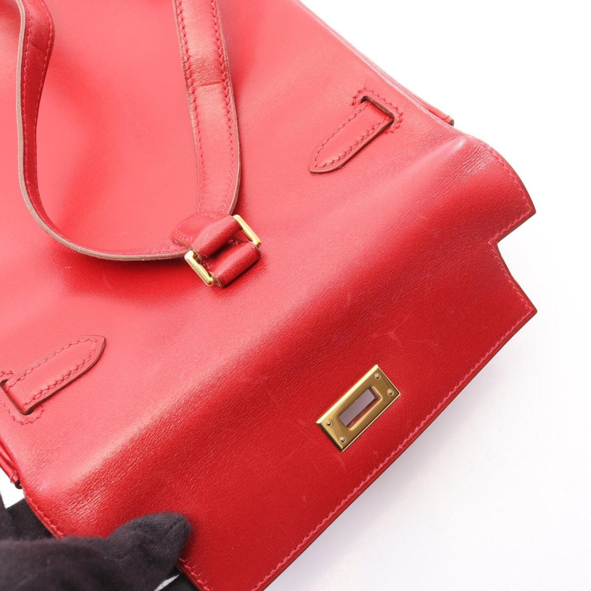 Hermes Red Color Box Calf Leather Leather Backpack Handbag (Pre-Owned)
