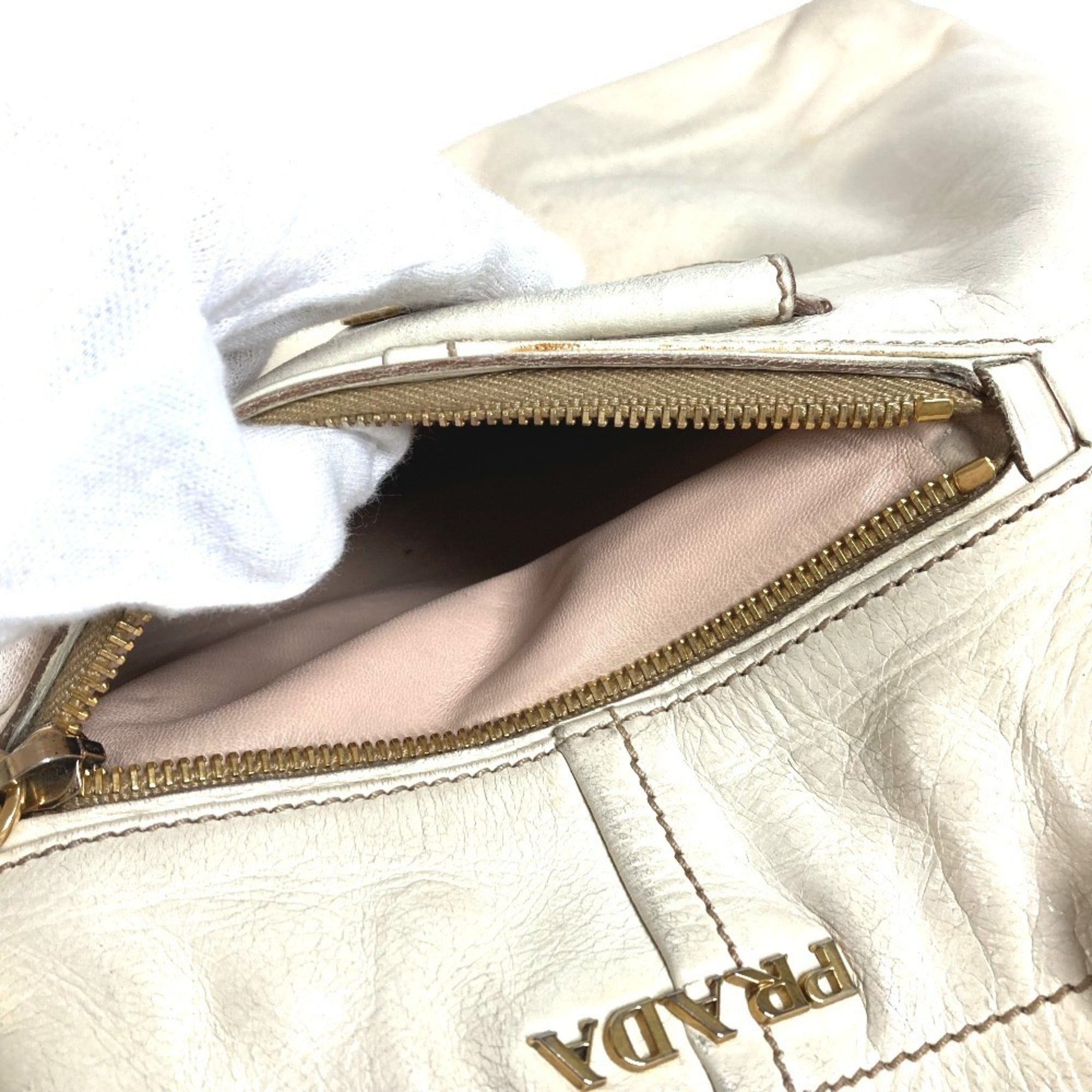 Prada Ivory Leather Shoulder Bag Tote Bag (Pre-Owned)
