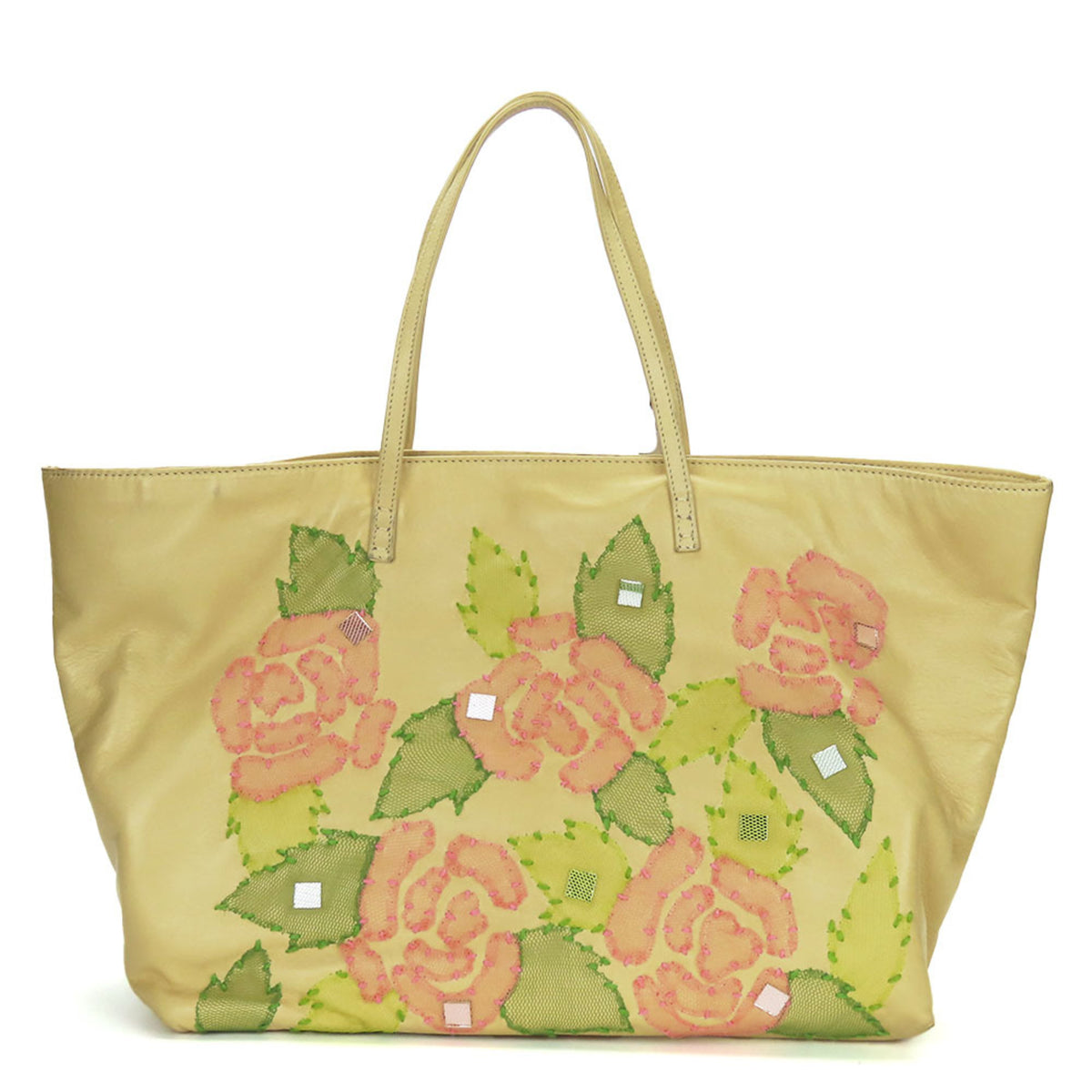 Fendi Beige Pink Green Leather Tote Bag (Pre-Owned)