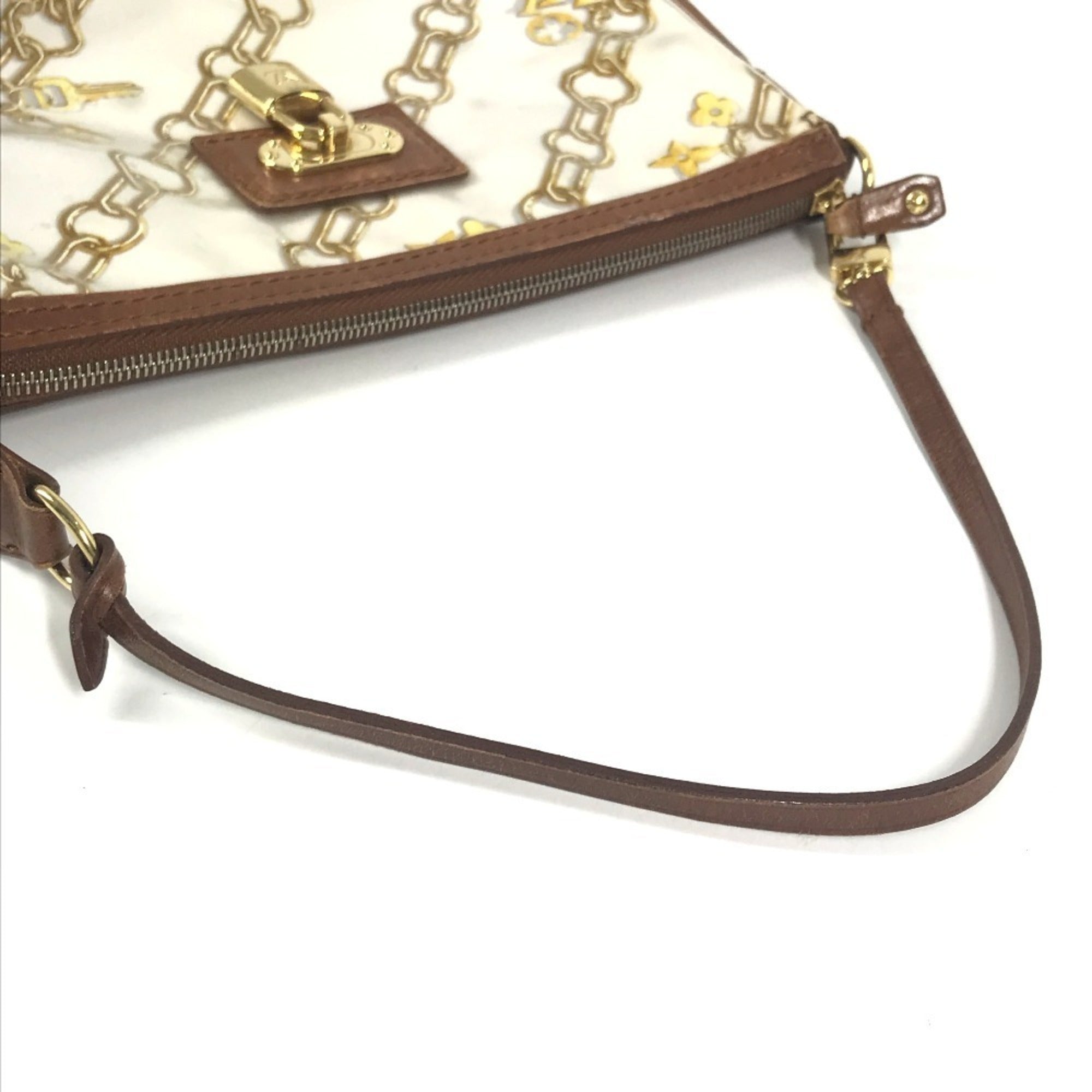 Louis Vuitton Brown White Vinyl Leather Handbag Pouch Shoulder Bag (Pre-Owned)
