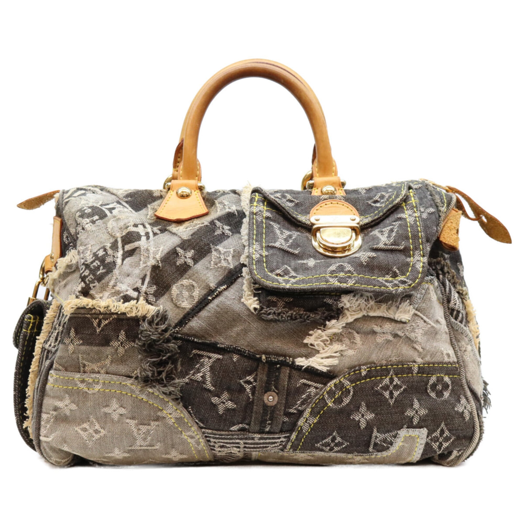 Louis Vuitton Black Brown Monogram Denim Boston Bag (Pre-Owned)