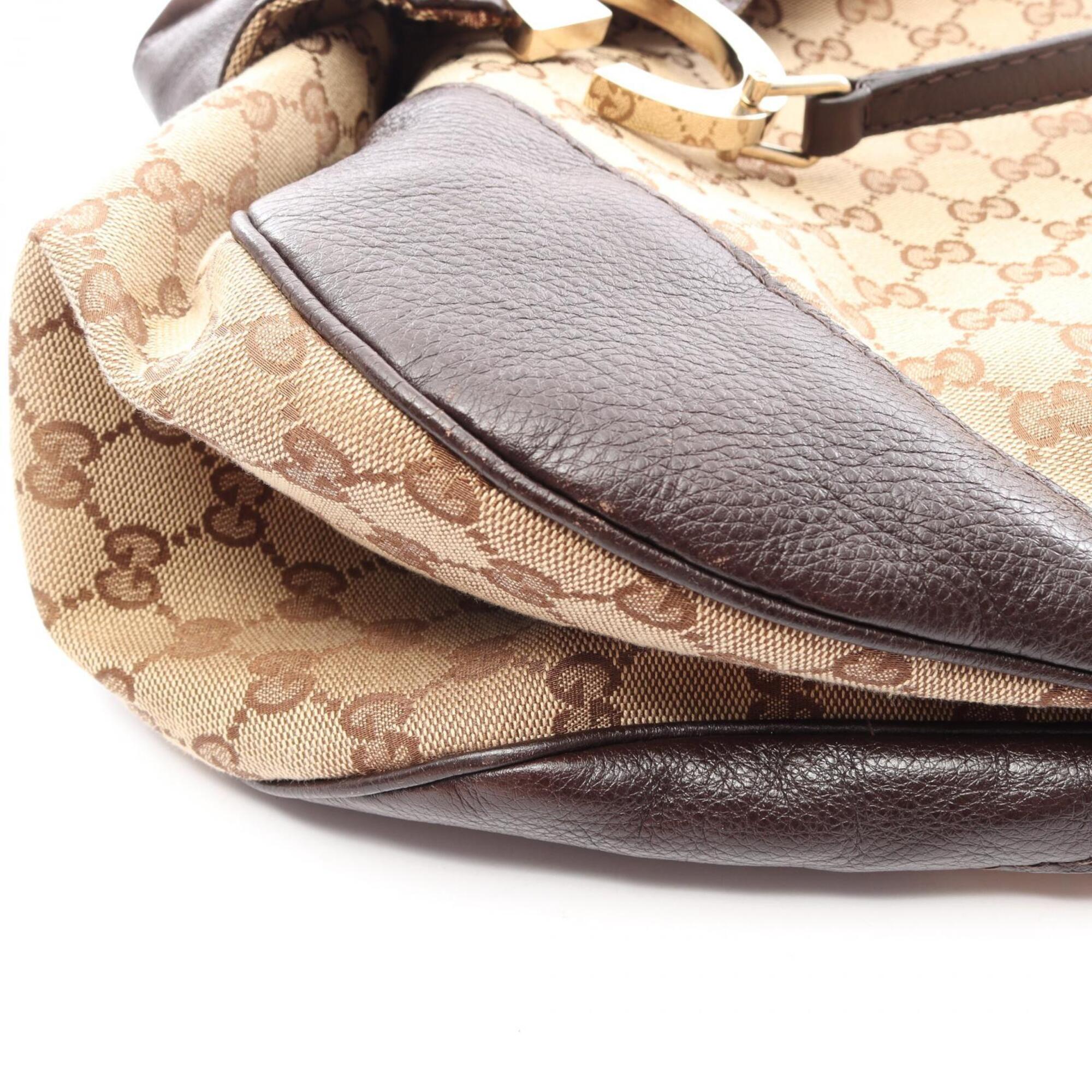 Gucci Beige Brown Canvas Leather Handbag Shoulder Bag (Pre-Owned)