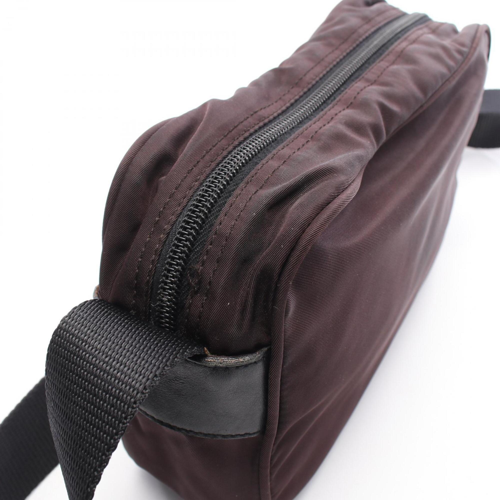 Prada Brown Nylon Leather Handbag Shoulder Bag (Pre-Owned)