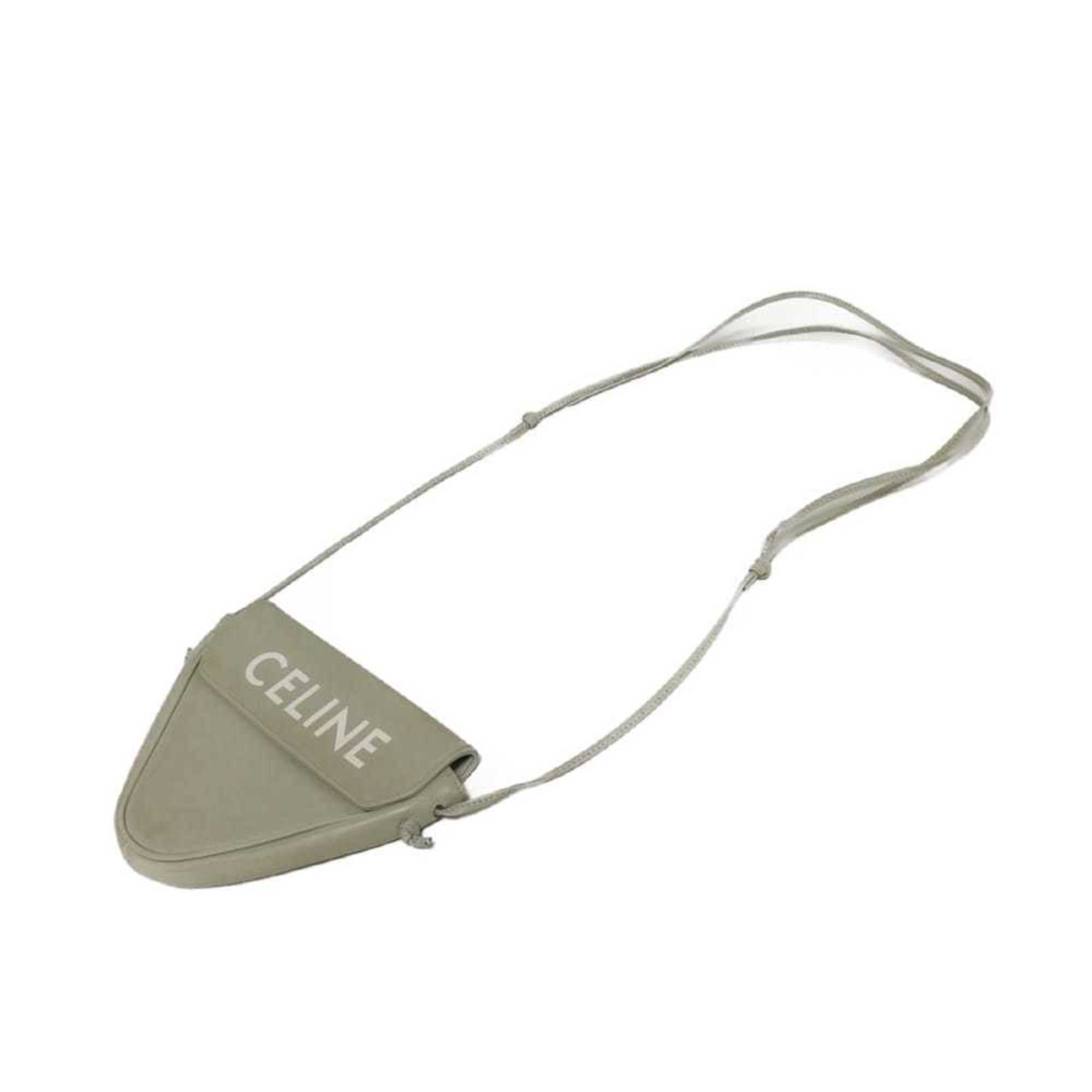 Celine Pale Gray Leather Pochette Shoulder Bag (Pre-Owned)