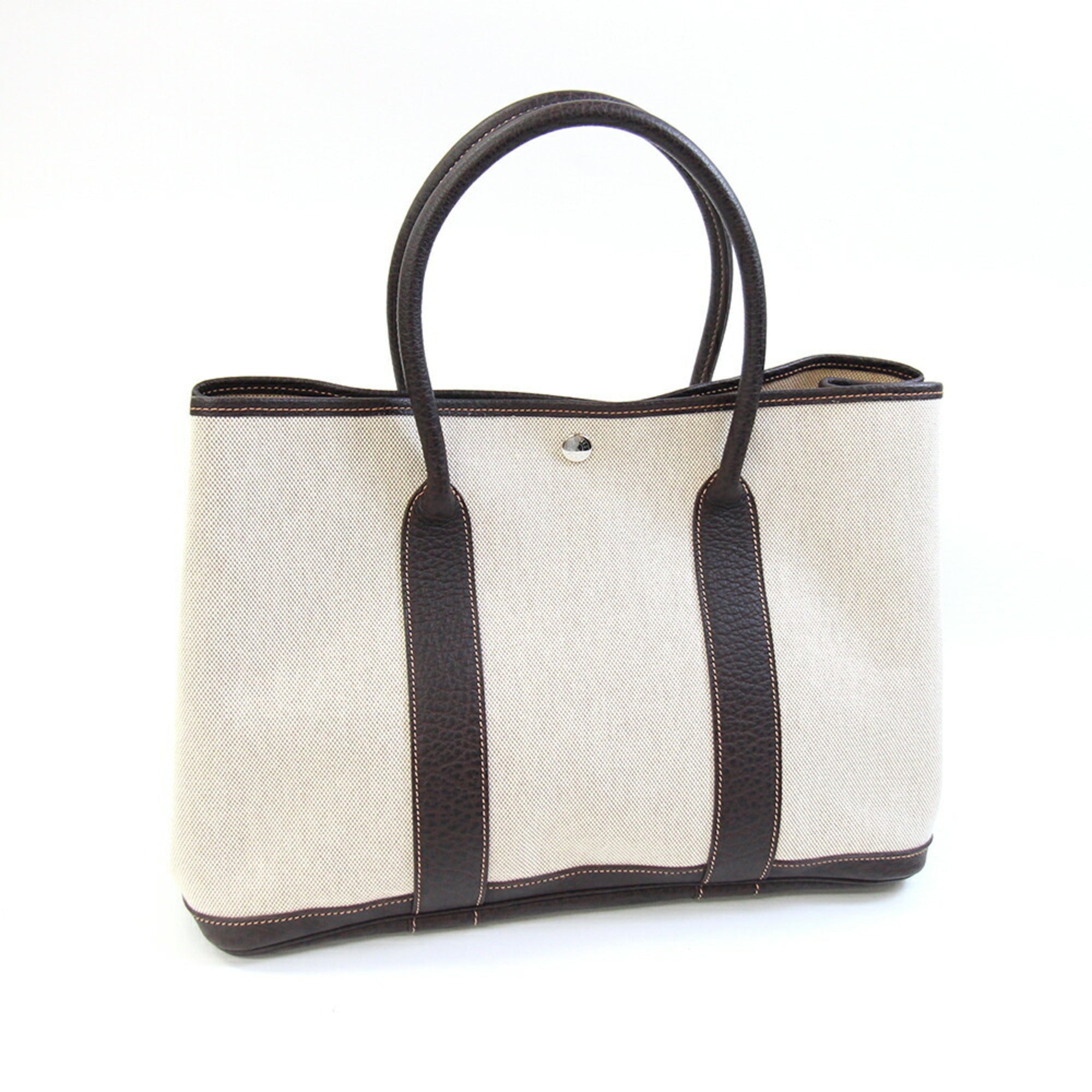 Hermes Garden Marron Toile H Leather Handbag Tote Bag (Pre-Owned)