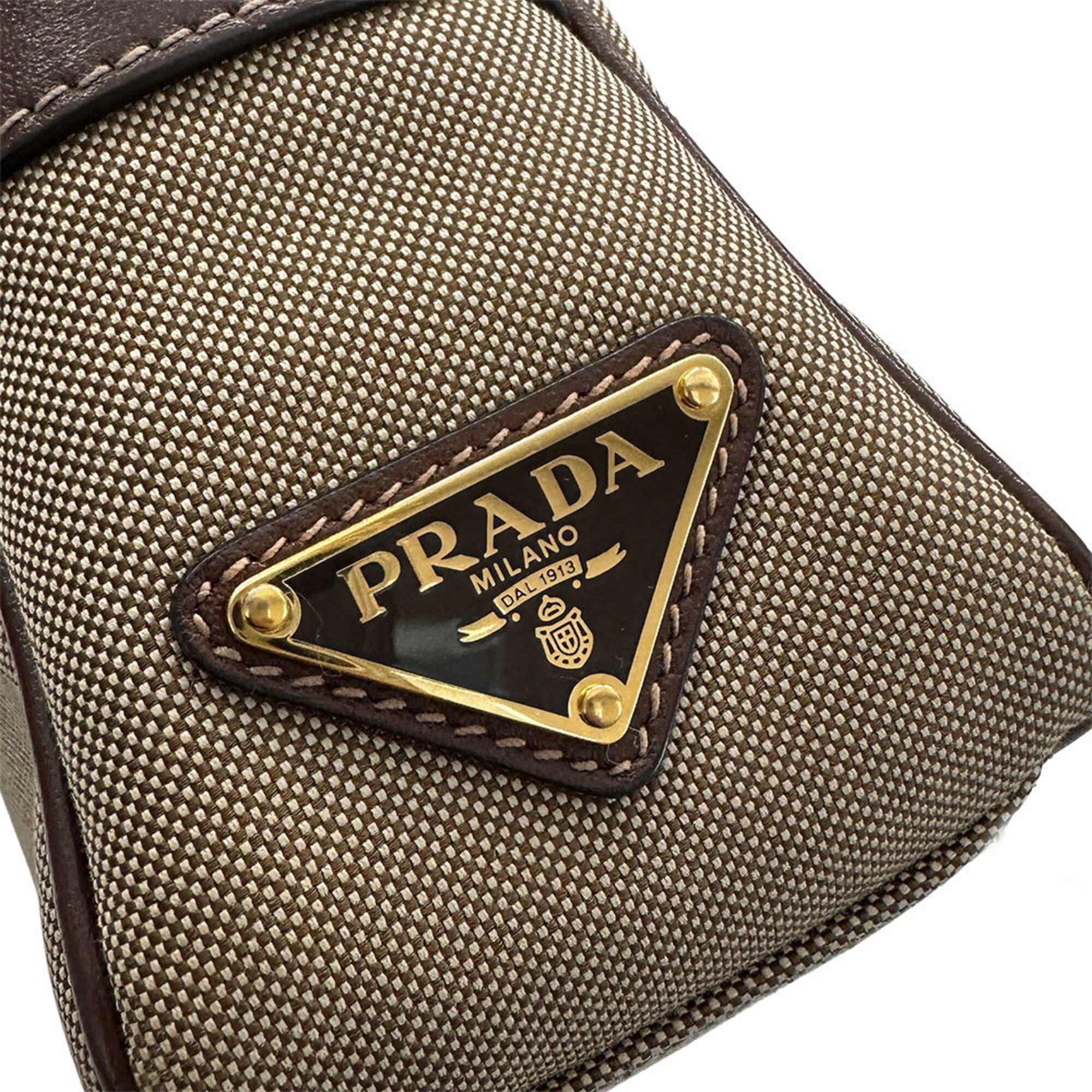 Prada Beige Brown Nylon Canvas Handbag Shoulder Bag (Pre-Owned)
