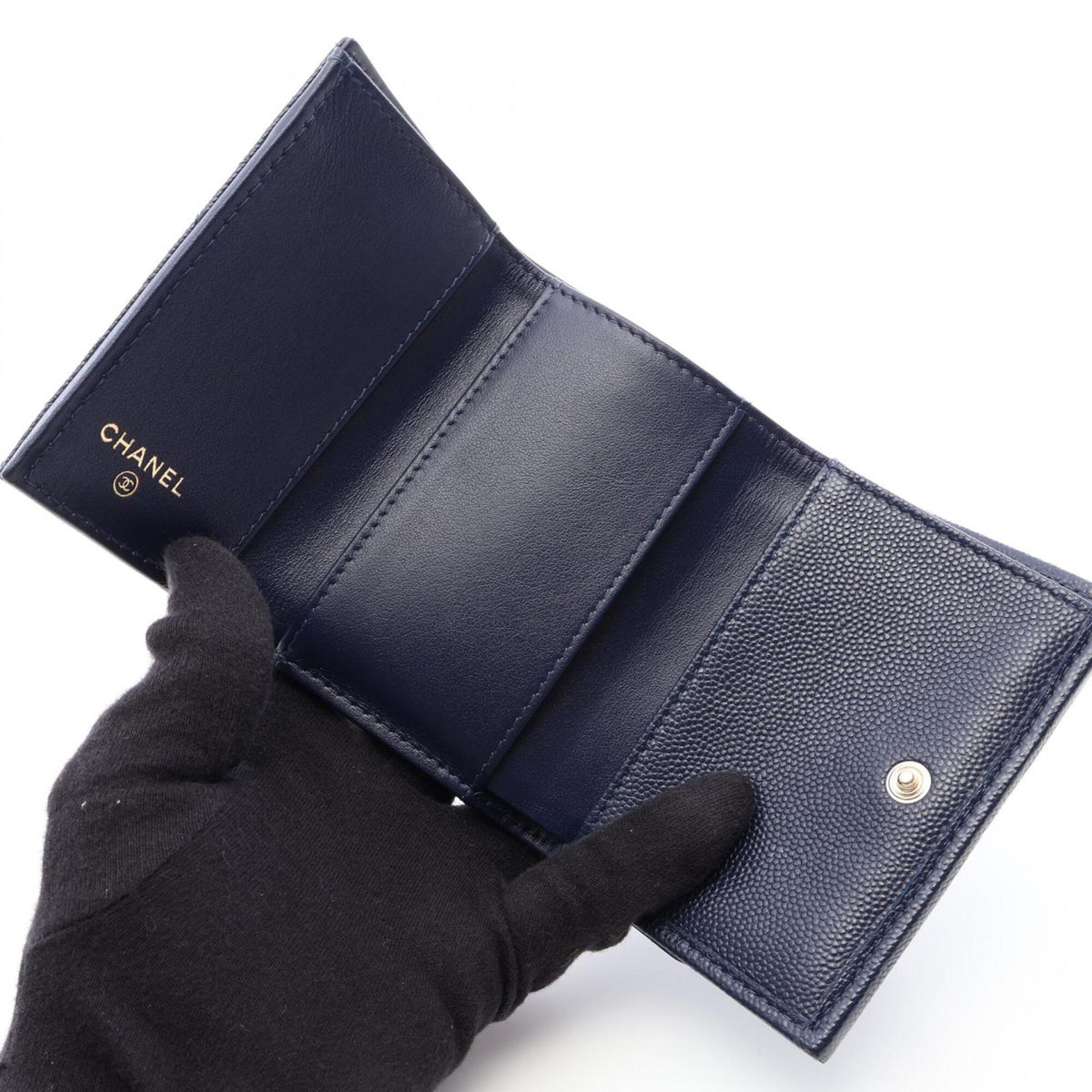 Chanel Navy Grained Calfskin Wallet (Tri-Fold) (Pre-Owned)