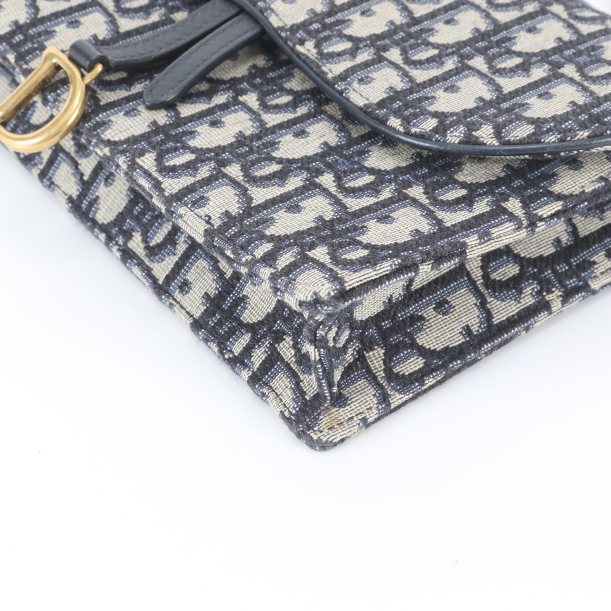 Christian Dior Navy Leather Canvas Clutch Bag Shoulder Bag (Pre-Owned)