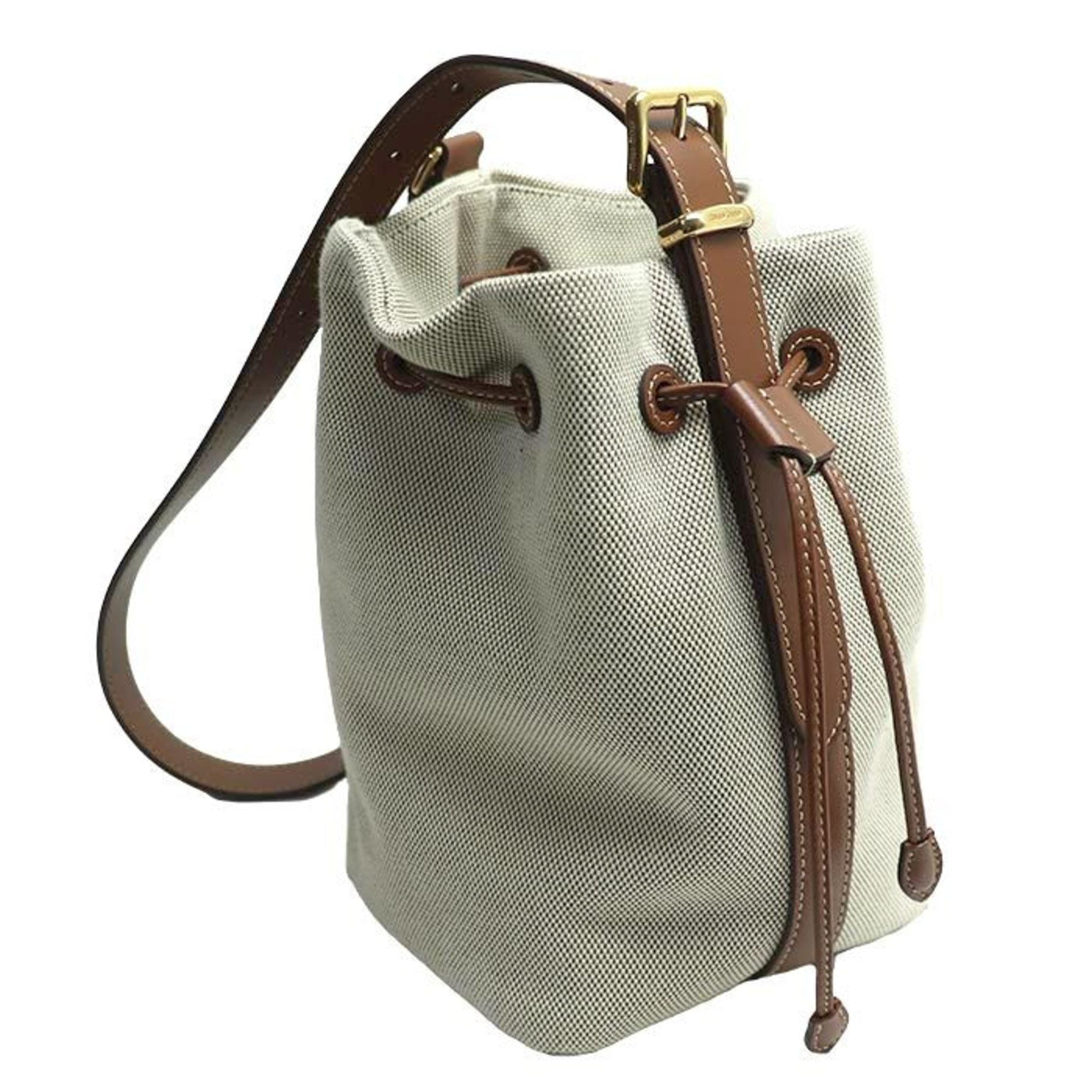 Miu Miu Beige Brown Canvas Leather Baguette Bag Shoulder Bag (Pre-Owned)
