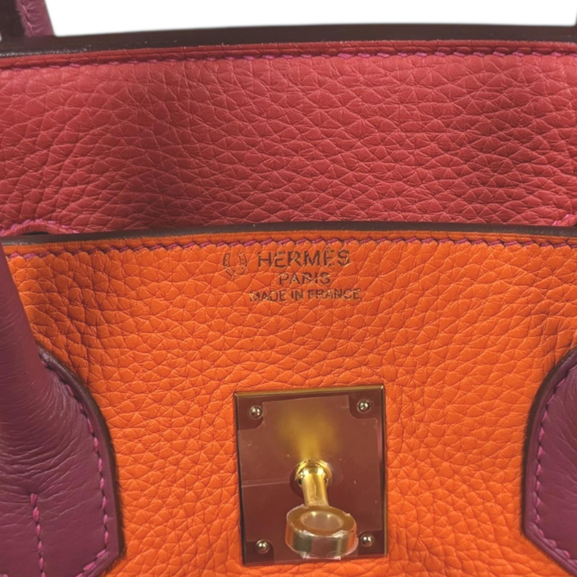 Hermes Bordeaux Orange Red Color Taurillon Clemence Leather Handbag (Pre-Owned)