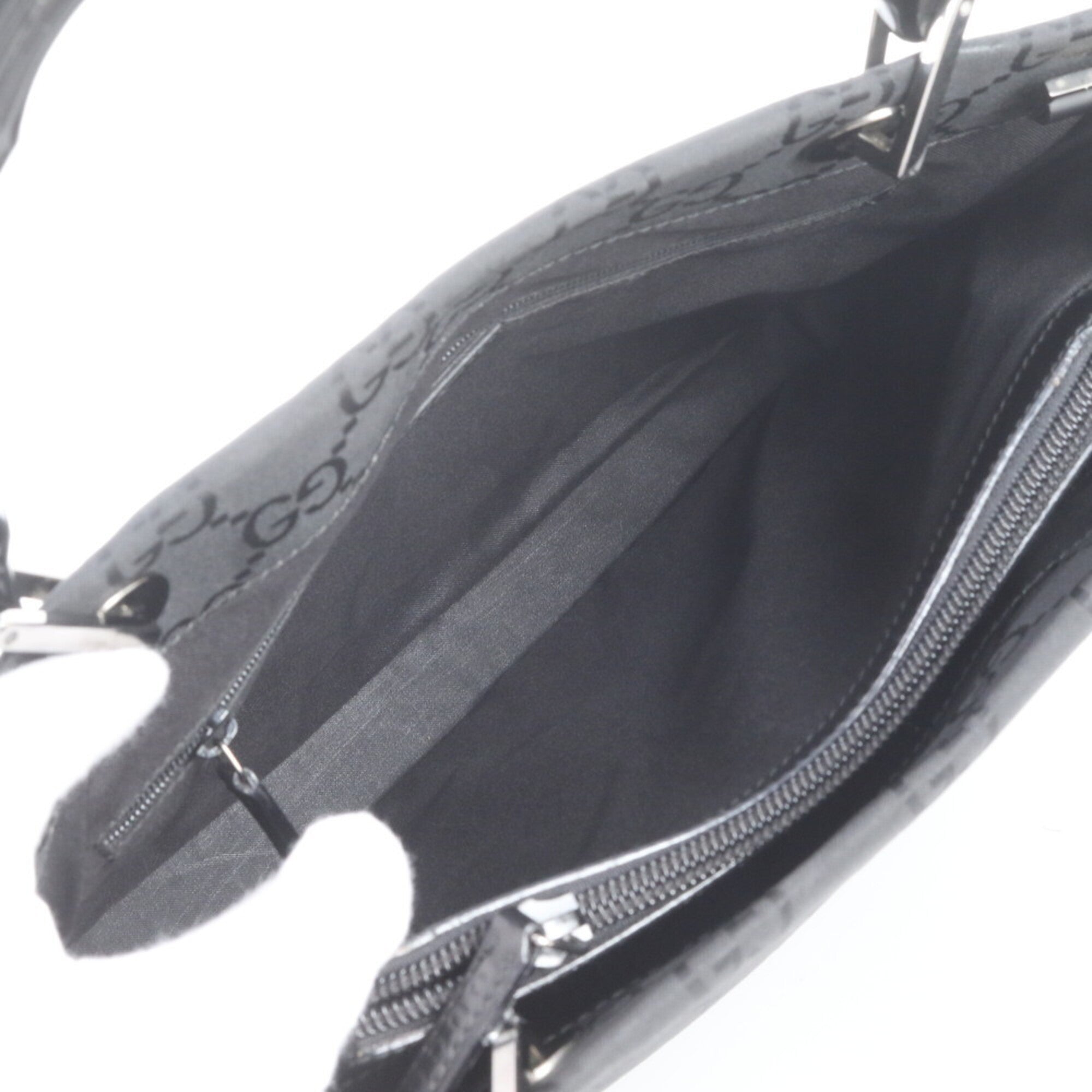 Gucci Bamboo Black Leather Nylon Handbag Shoulder Bag Tote Bag (Pre-Owned)