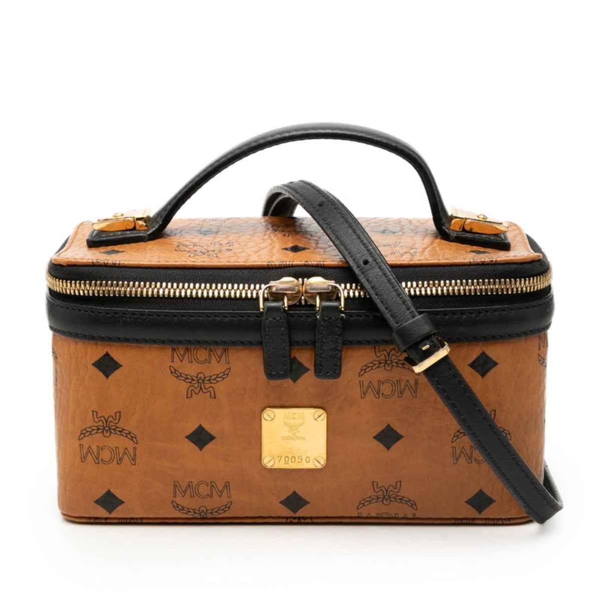 Mcm Black Brown Pvc Leather Handbag Shoulder Bag Vanity Bag (Pre-Owned)