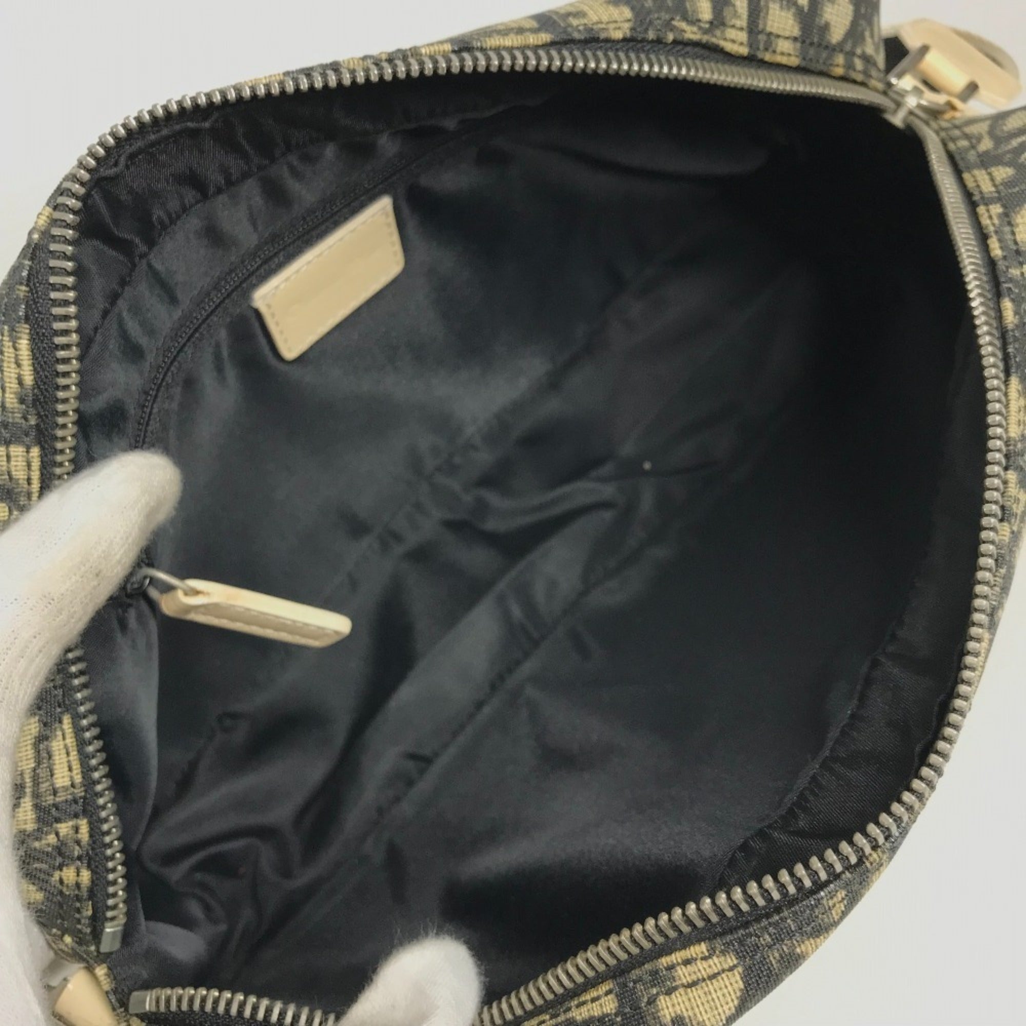 Christian Dior Black White Canvas Pvc Suede Leather Pochette Shoulder Bag (Pre-Owned)