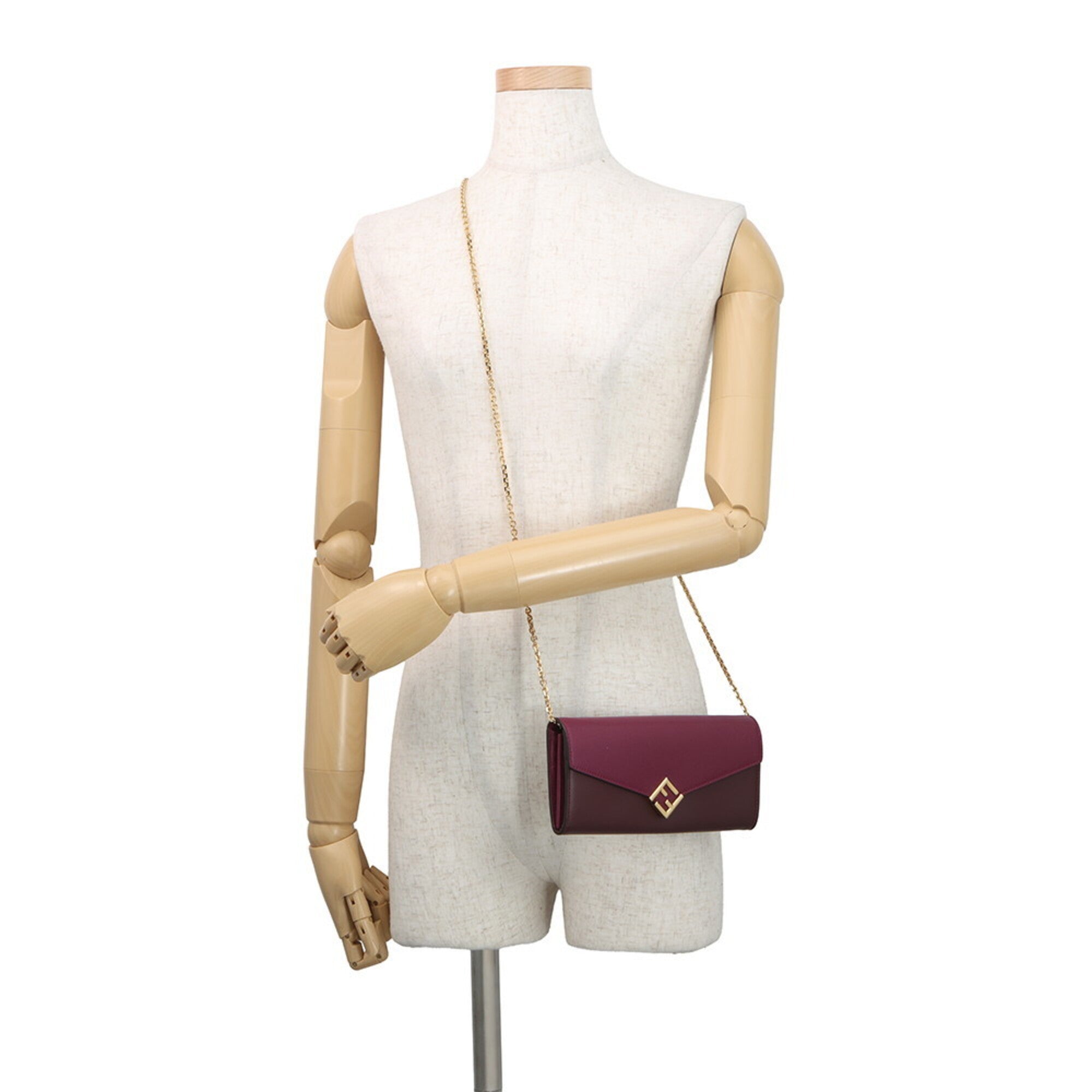 Fendi Bordeaux Purple Leather Chain/Shoulder Wallet (Pre-Owned)