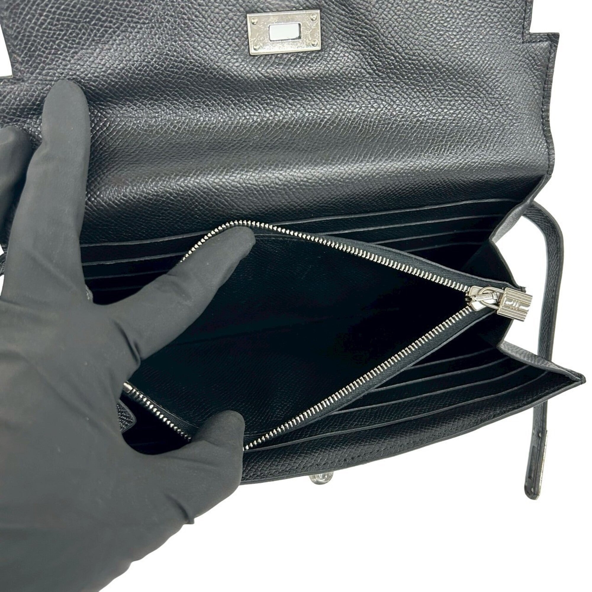 Hermes Black Epsom Leather Long Wallet (Bi-Fold) (Pre-Owned)
