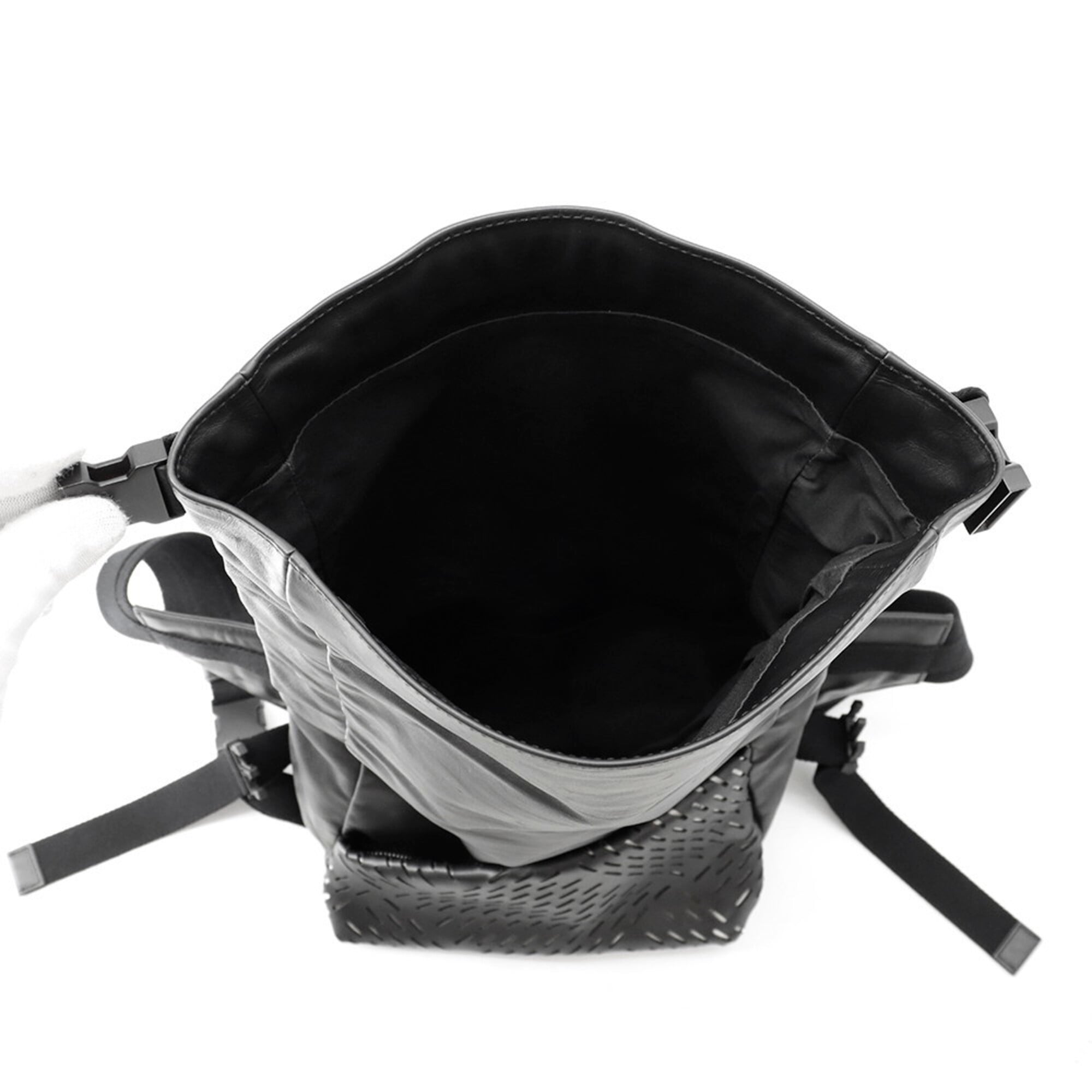 Bottega Veneta Black Leather Canvas Handbag Sling Bag (Pre-Owned)