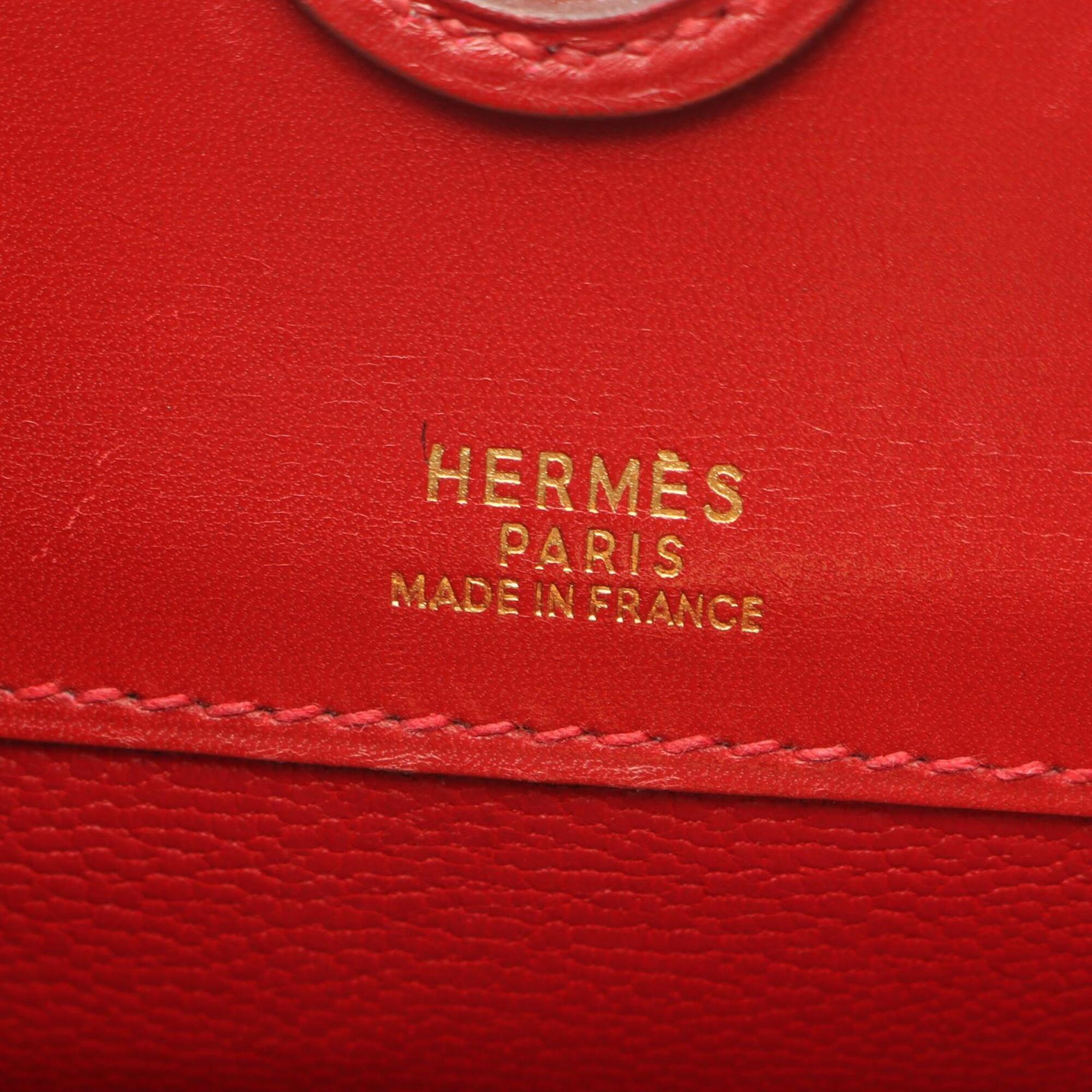 Hermes Red Color Box Calf Leather Leather Handbag (Pre-Owned)