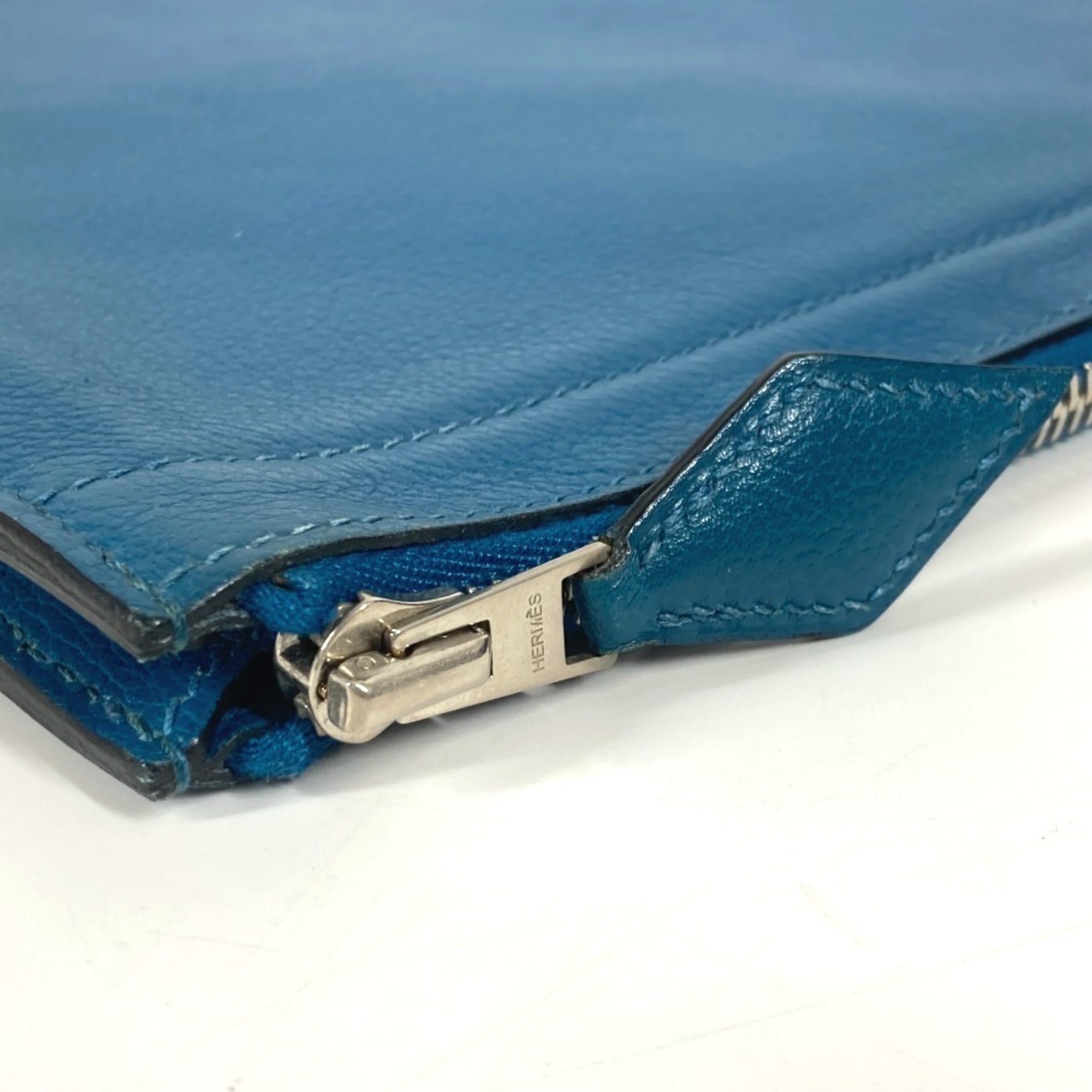 Hermes Blue Leather Clutch Bag Pouch (Pre-Owned)
