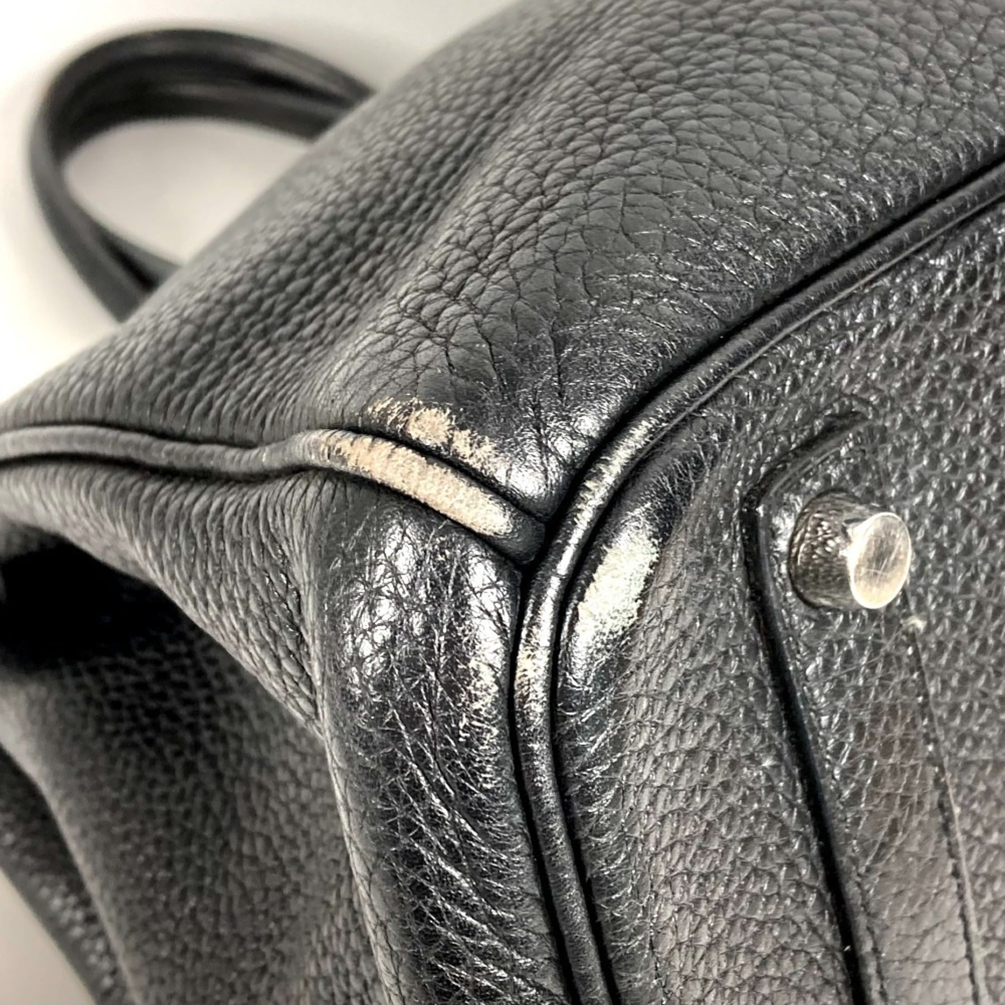 Hermes Birkin Black Leather Handbag Tote Bag (Pre-Owned)