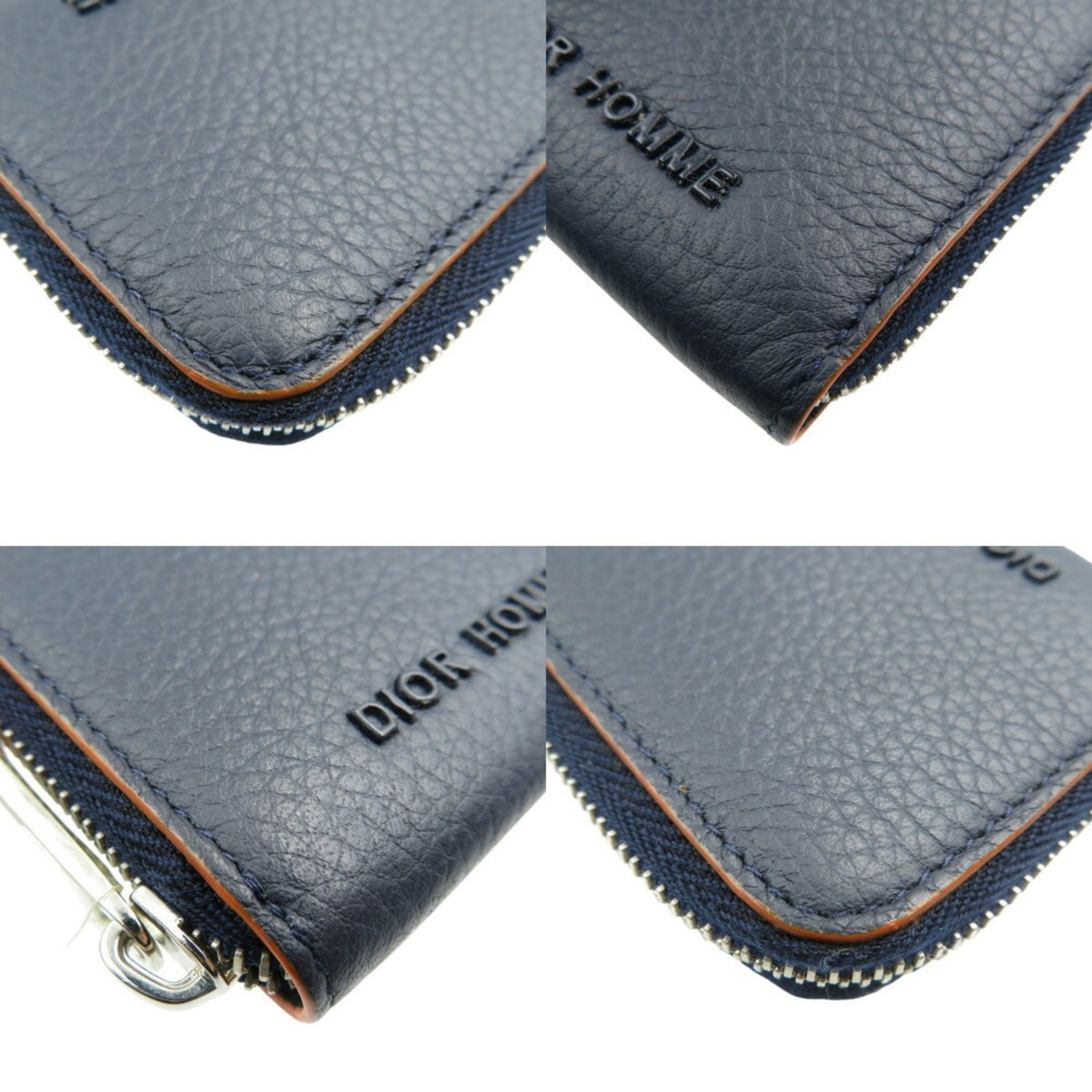 Dior Homme Navy Orange Leather Coin Purse/Coin Case (Pre-Owned)