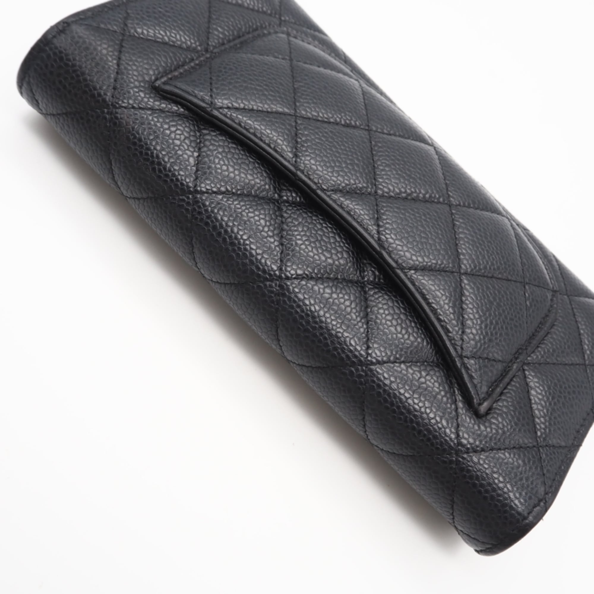 Chanel Black Grained Calfskin Long Wallet (Bi-Fold) (Pre-Owned)