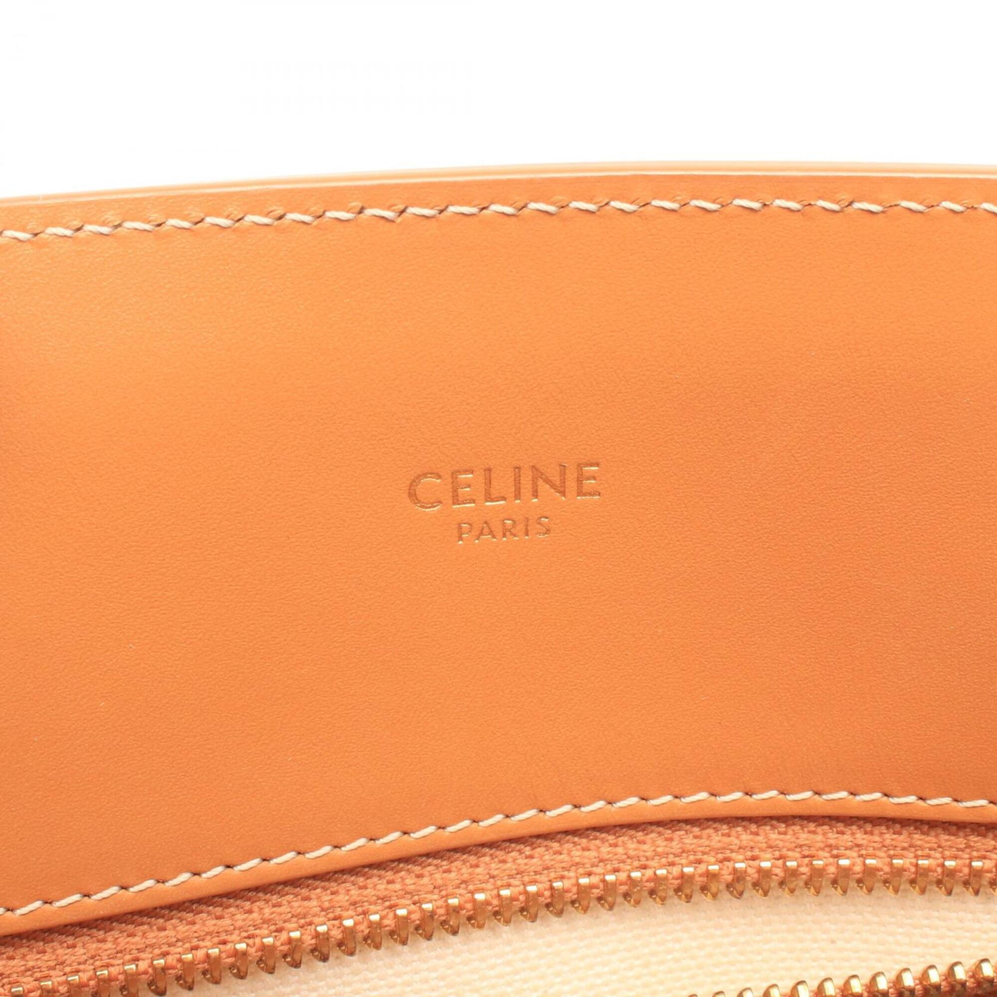 Celine Brown Ivory Canvas Leather Handbag Tote Bag (Pre-Owned)