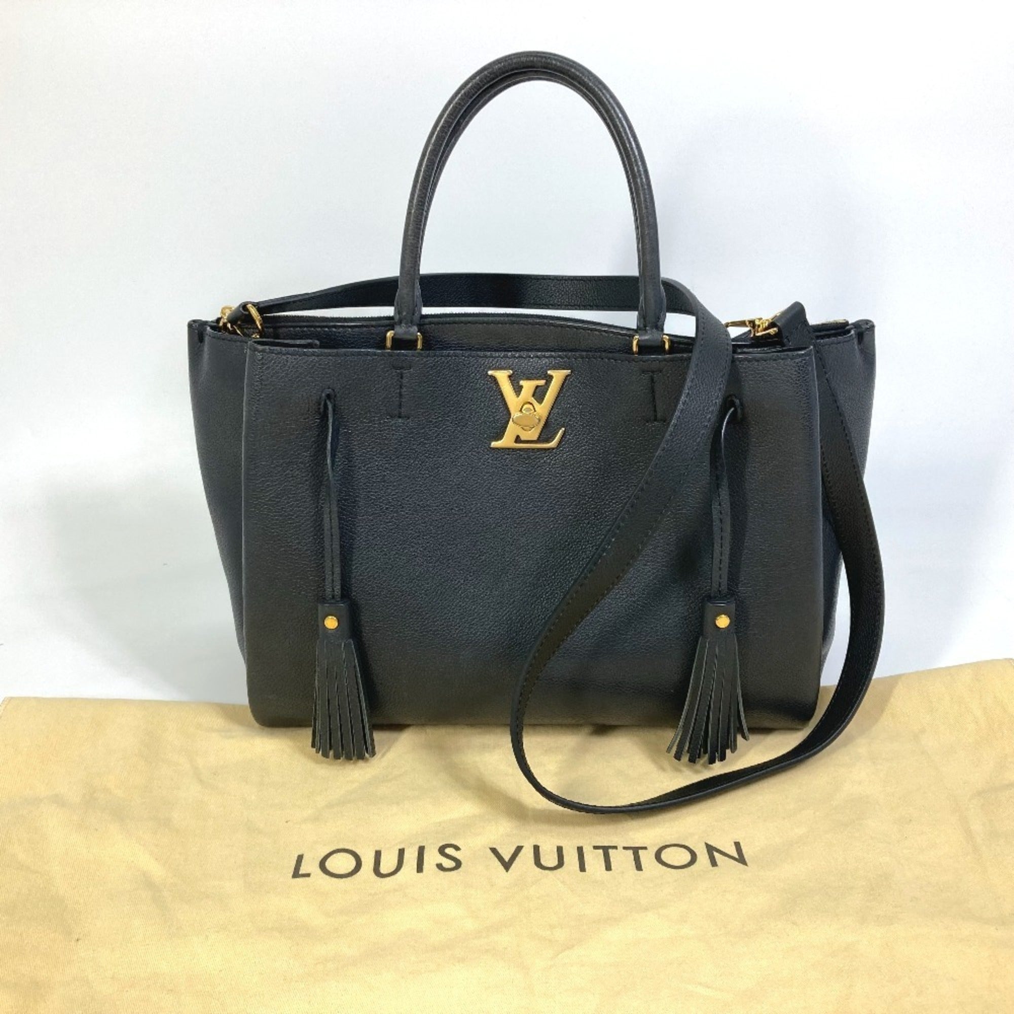Louis Vuitton Black Leather Tote Bag (Pre-Owned)