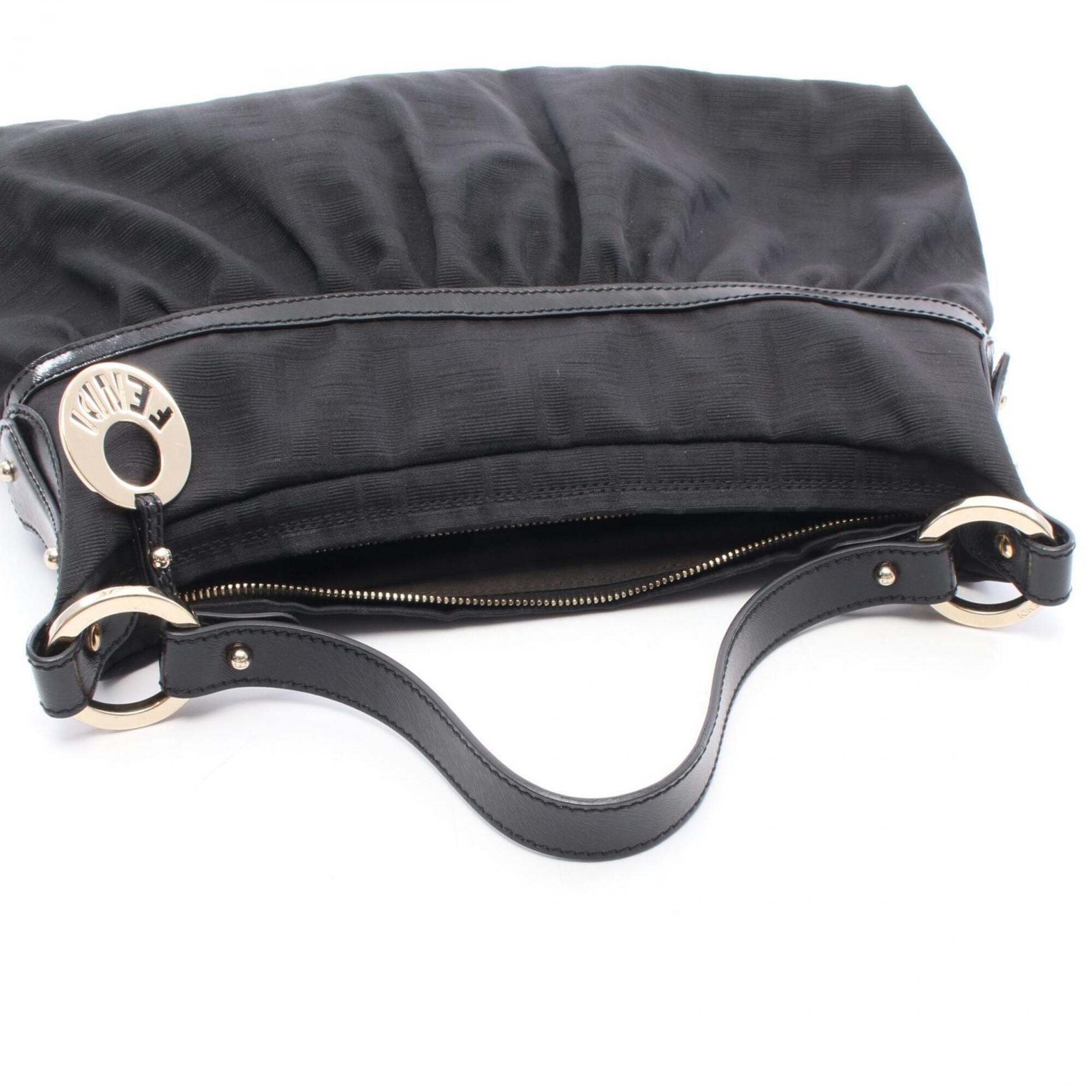 Fendi Black Canvas Leather Handbag Shoulder Bag (Pre-Owned)