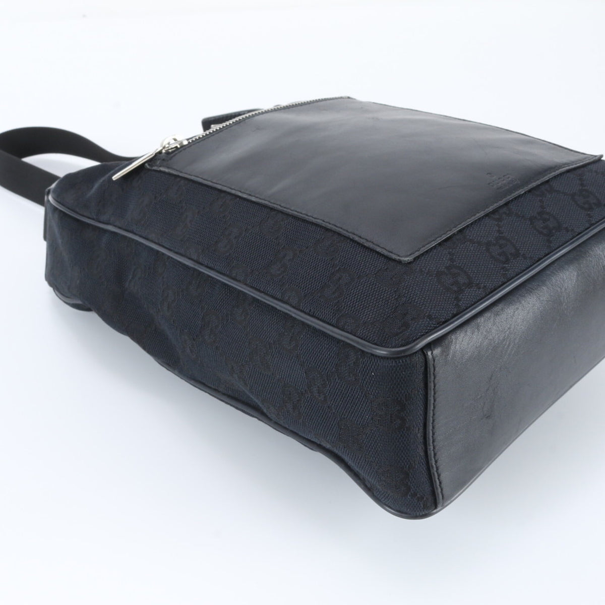 Gucci Black Leather Canvas Handbag Shoulder Bag (Pre-Owned)