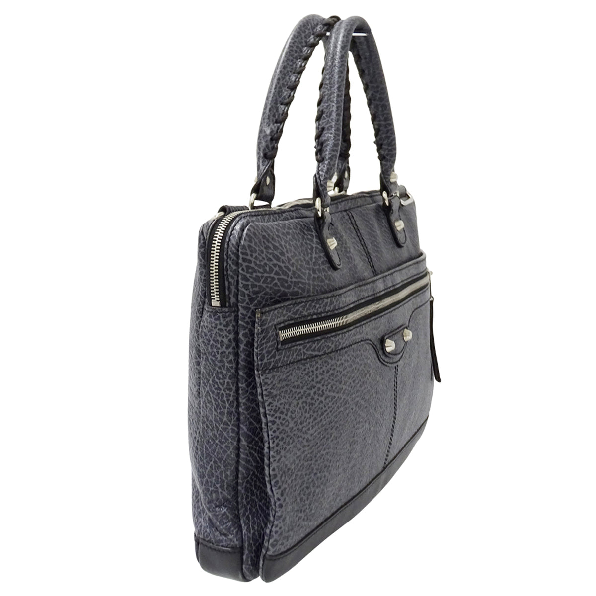 Balenciaga Blue Gray Leather Briefcase Handbag (Pre-Owned)
