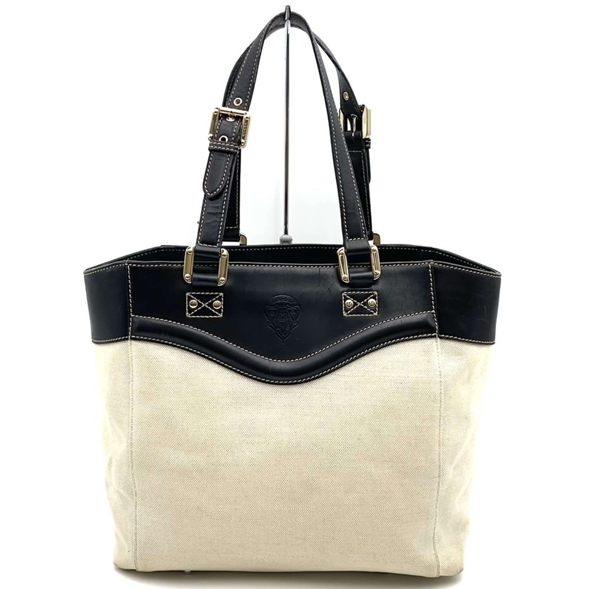 Gucci Beige Canvas Leather Tote Bag (Pre-Owned)