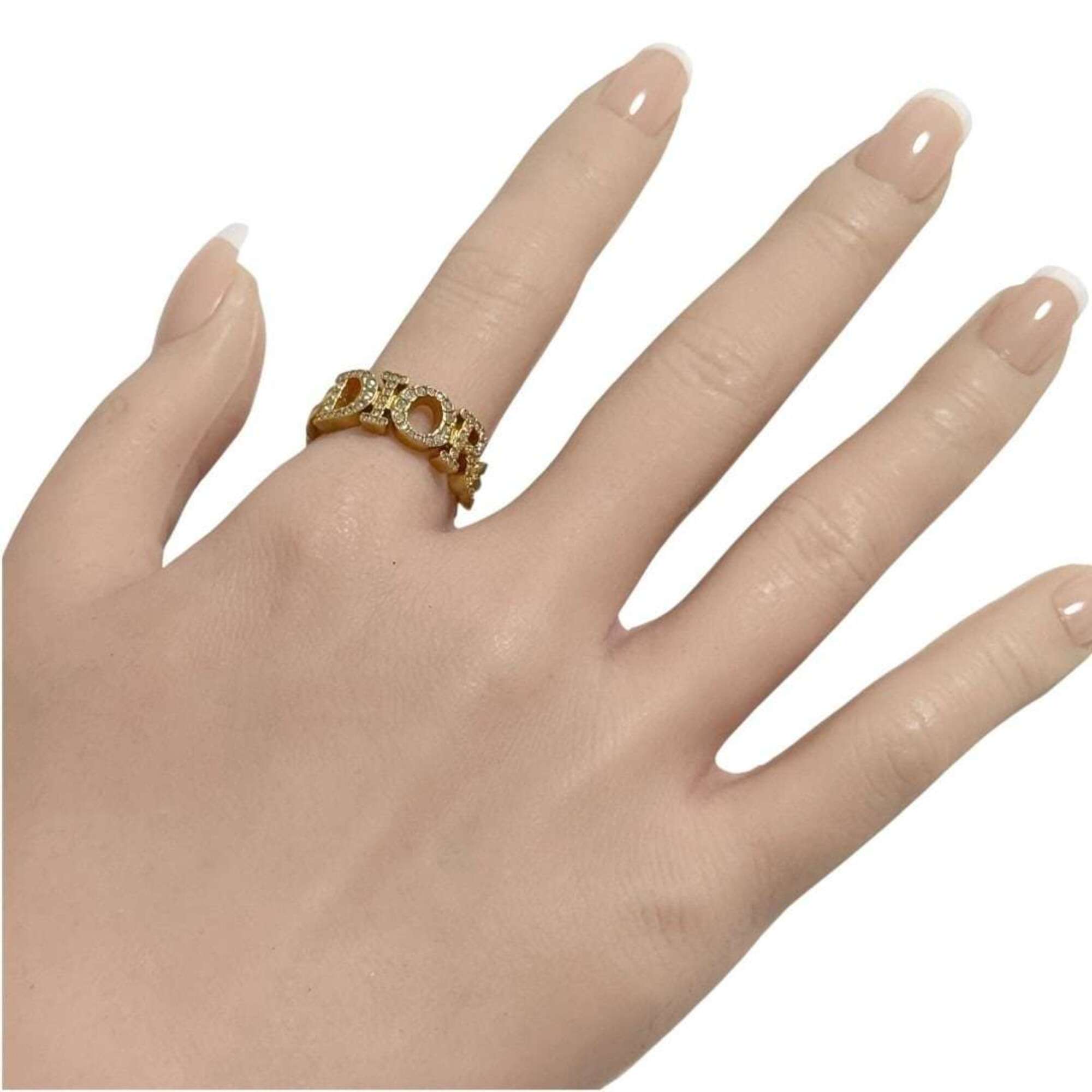 Christian Dior Metal Rhinestone Band Ring (Pre-Owned)