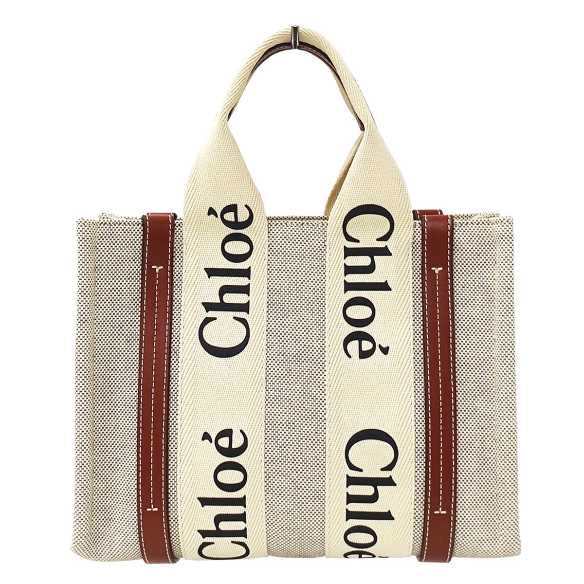 Chloé Beige Brown Canvas Handbag Shoulder Bag Tote Bag (Pre-Owned)