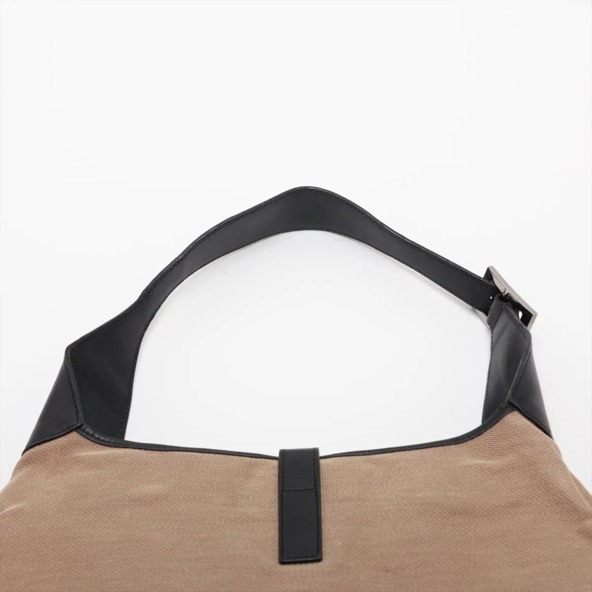 Gucci Beige Black Leather Canvas Handbag Shoulder Bag Tote Bag (Pre-Owned)