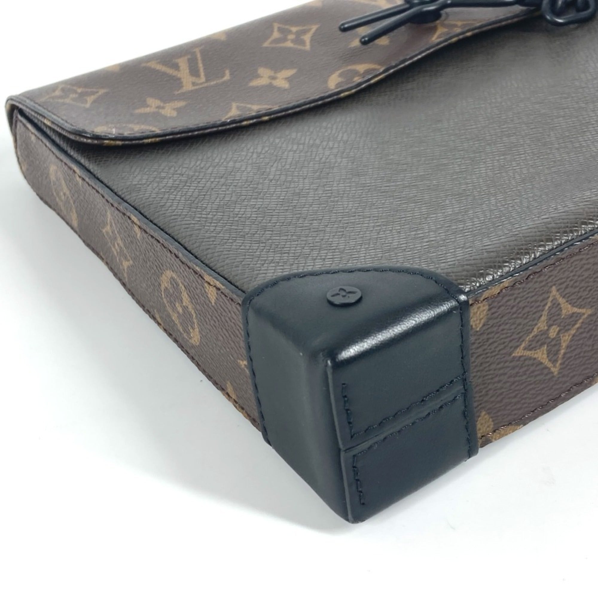 Louis Vuitton Brown Khaki Taiga Leather Leather Monogram Canvas Clutch Bag Pochette Pouch (Pre-Owned)