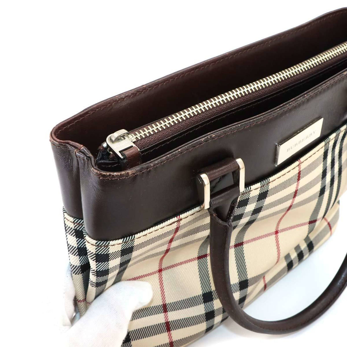 Burberry Beige Dark Brown Canvas Leather Handbag (Pre-Owned)
