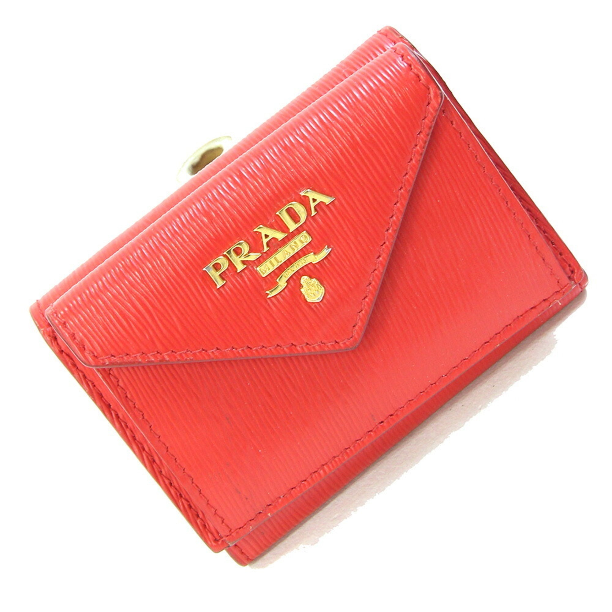 Prada Red Color Leather Wallet (Tri-Fold) (Pre-Owned)