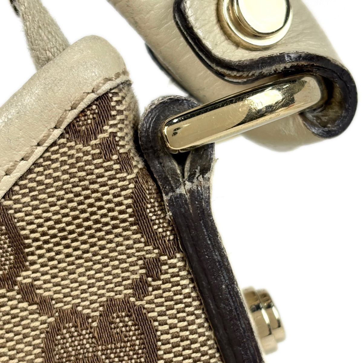 Gucci Abbey Beige White Gg Canvas Leather Shoulder Bag (Pre-Owned)