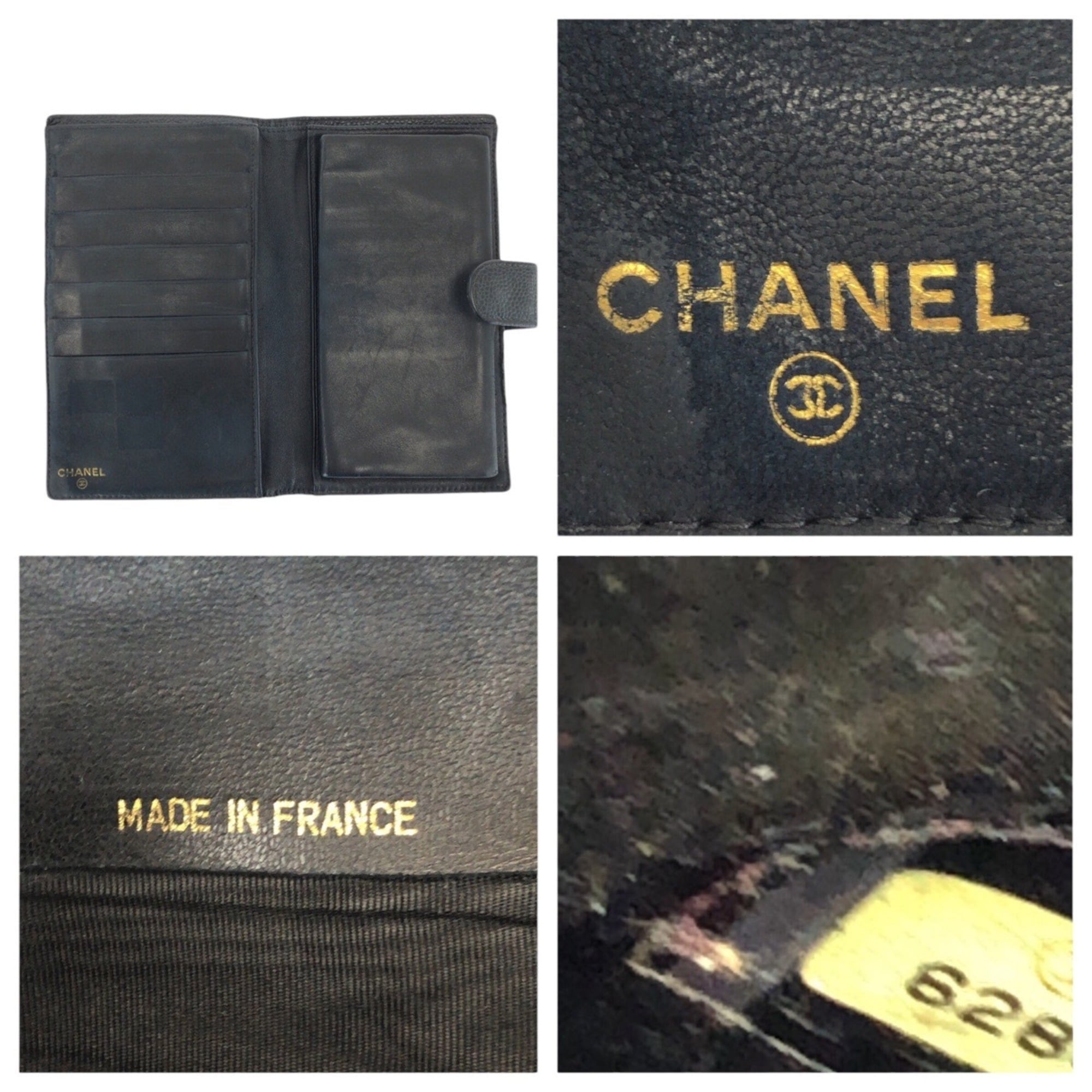 Chanel Black Grained Calfskin Long Wallet (Bi-Fold) (Pre-Owned)
