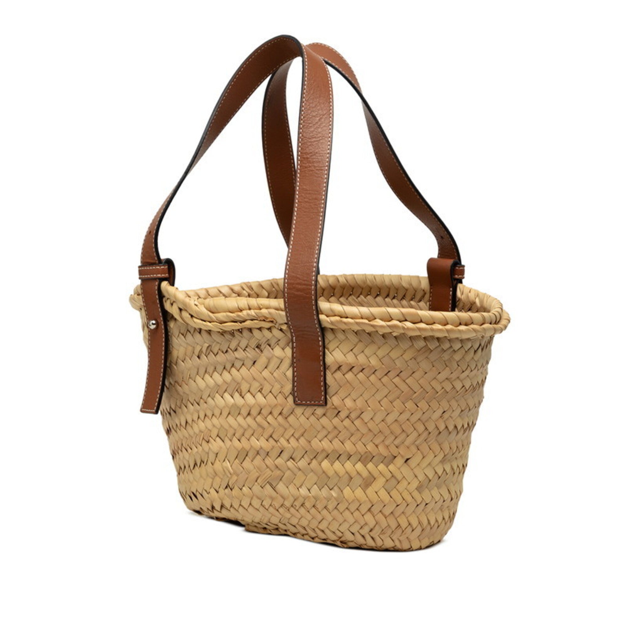 Loewe Brown Raffia Leather Basket Handbag (Pre-Owned)