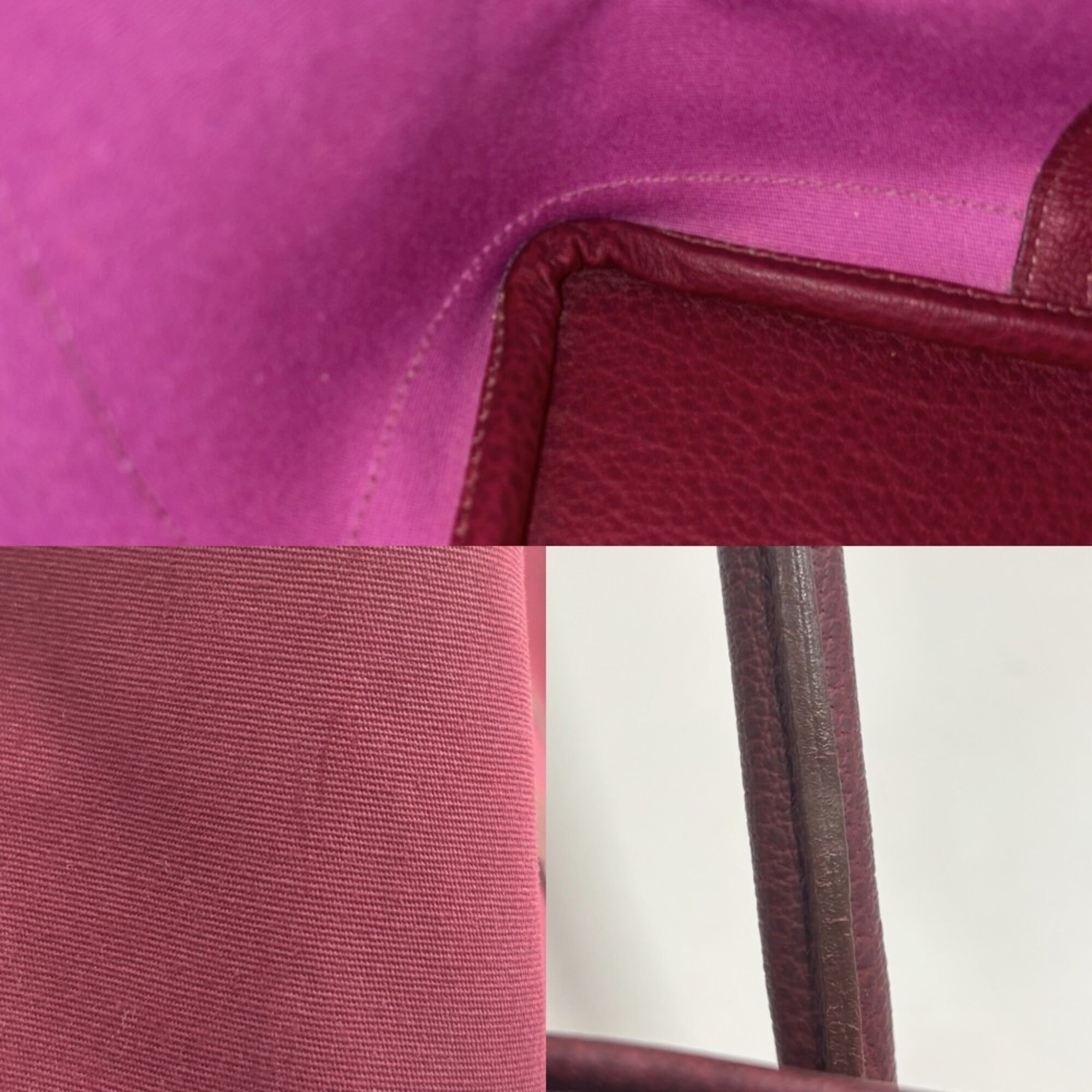 Hermes Bordeaux Pink Purple Canvas Leather Handbag Tote Bag (Pre-Owned)