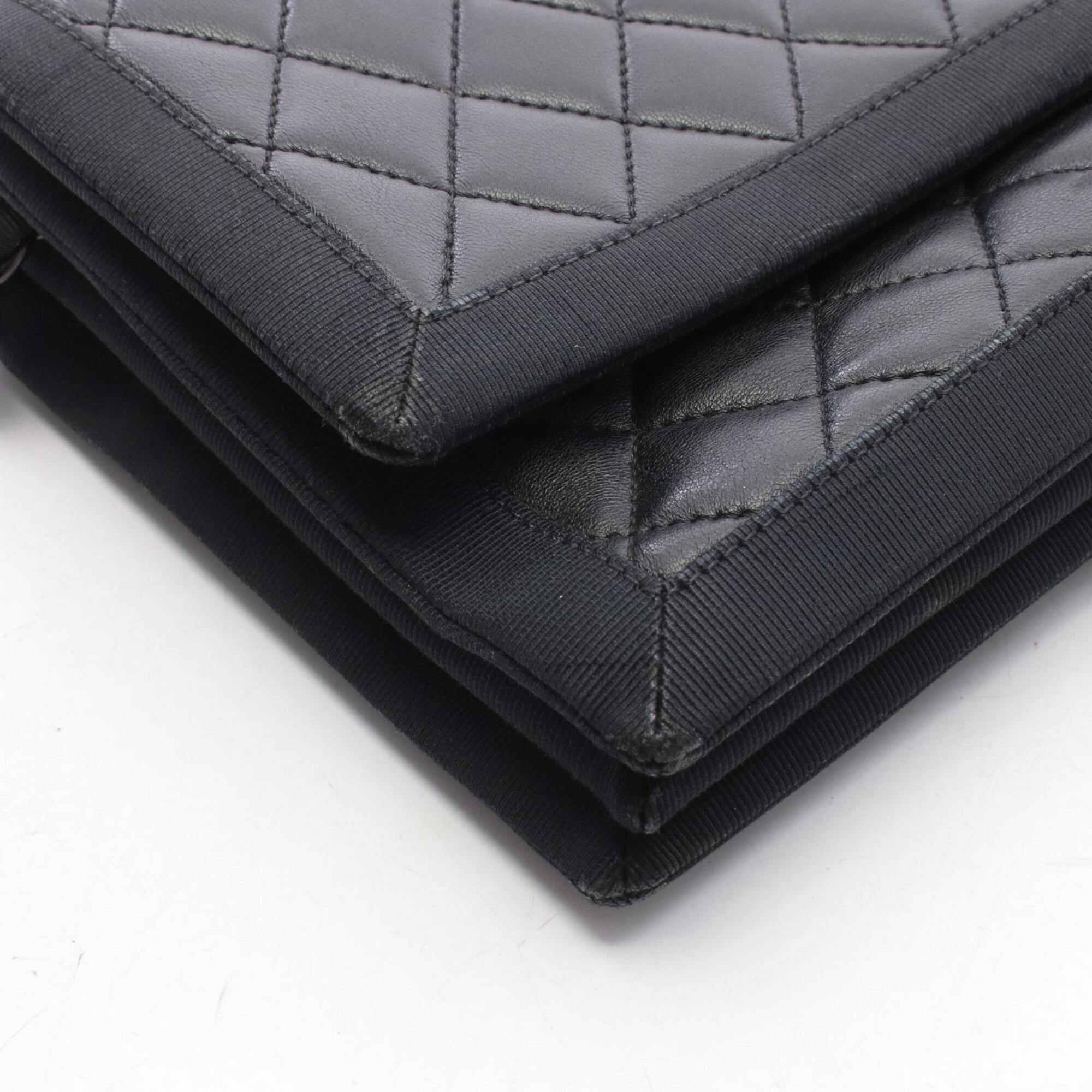 Chanel Black Canvas Leather Handbag Shoulder Bag (Pre-Owned)