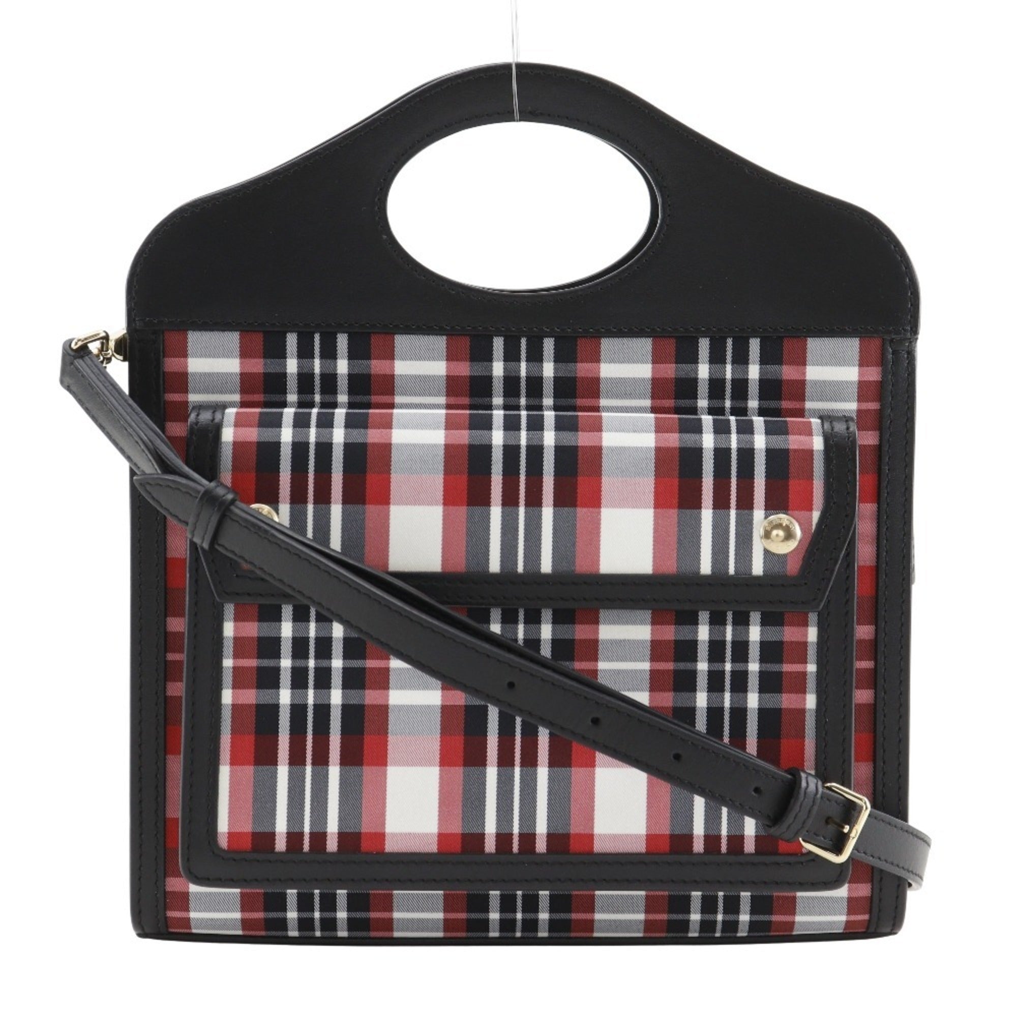 Burberry Black Red Color Nylon Leather Handbag (Pre-Owned)