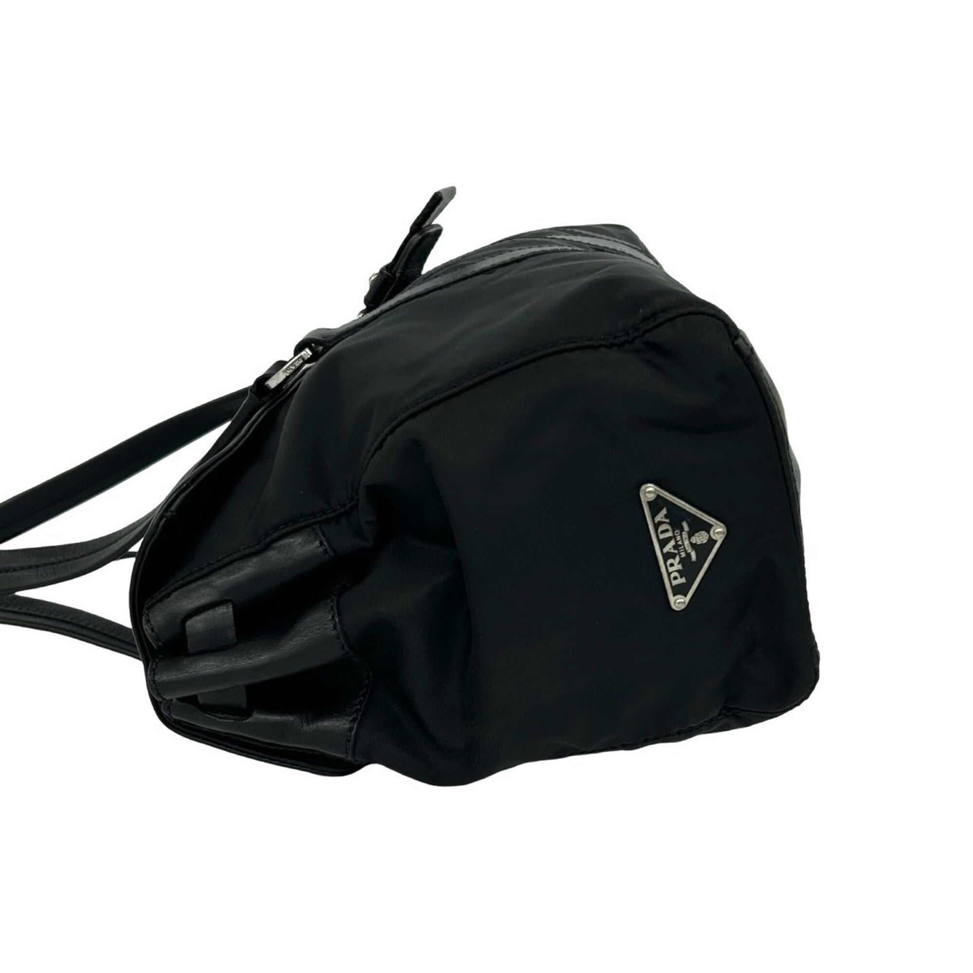 Prada Black Nylon Leather Shoulder Bag Tote Bag (Pre-Owned)