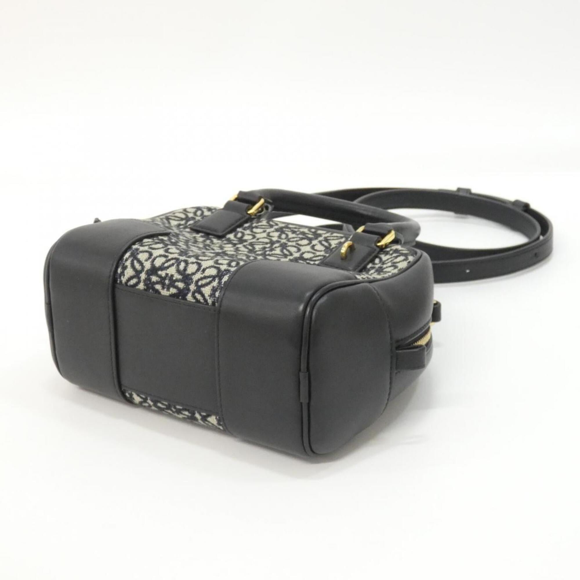 Loewe Amazona Black Navy Canvas Leather Handbag (Pre-Owned)