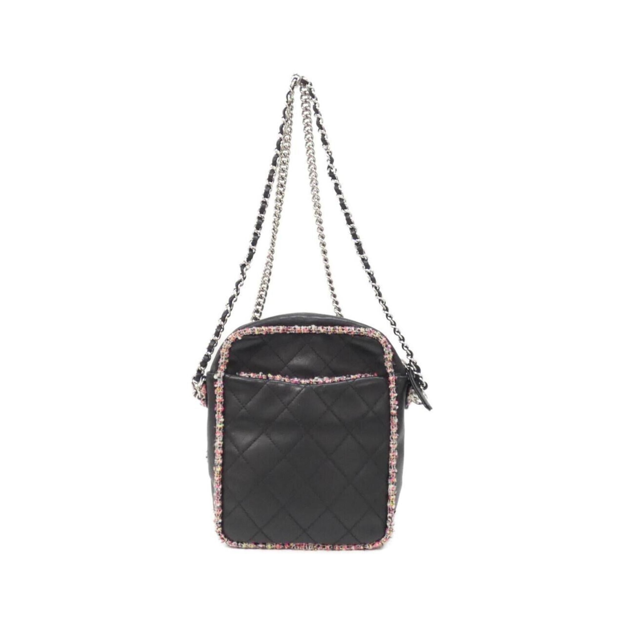 Chanel Black Multi-Color Tweed Leather Shoulder Bag (Pre-Owned)