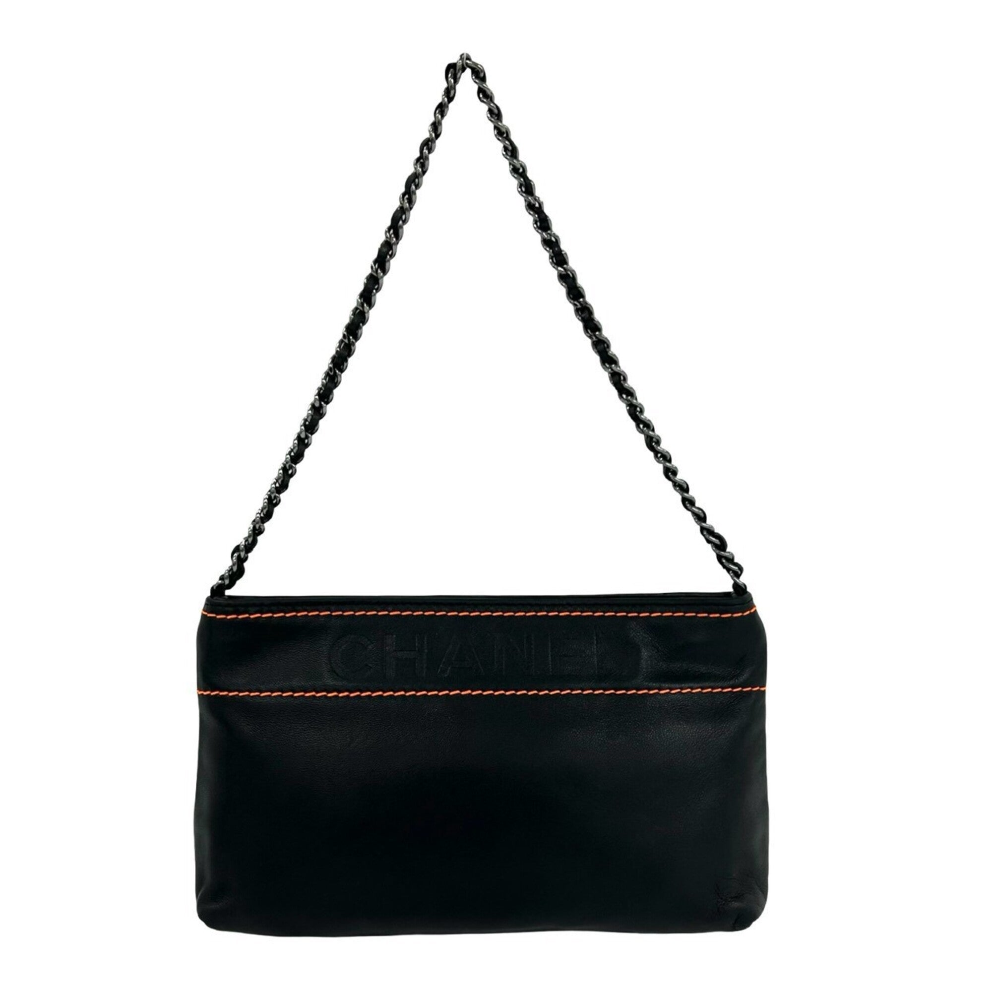 Chanel Black Leather Handbag Shoulder Bag (Pre-Owned)