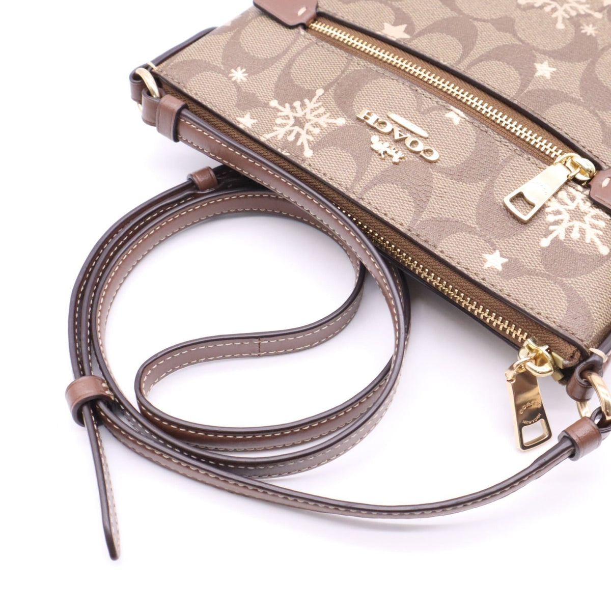Coach Signature Beige Brown Signature Line Shoulder Bag (Pre-Owned)